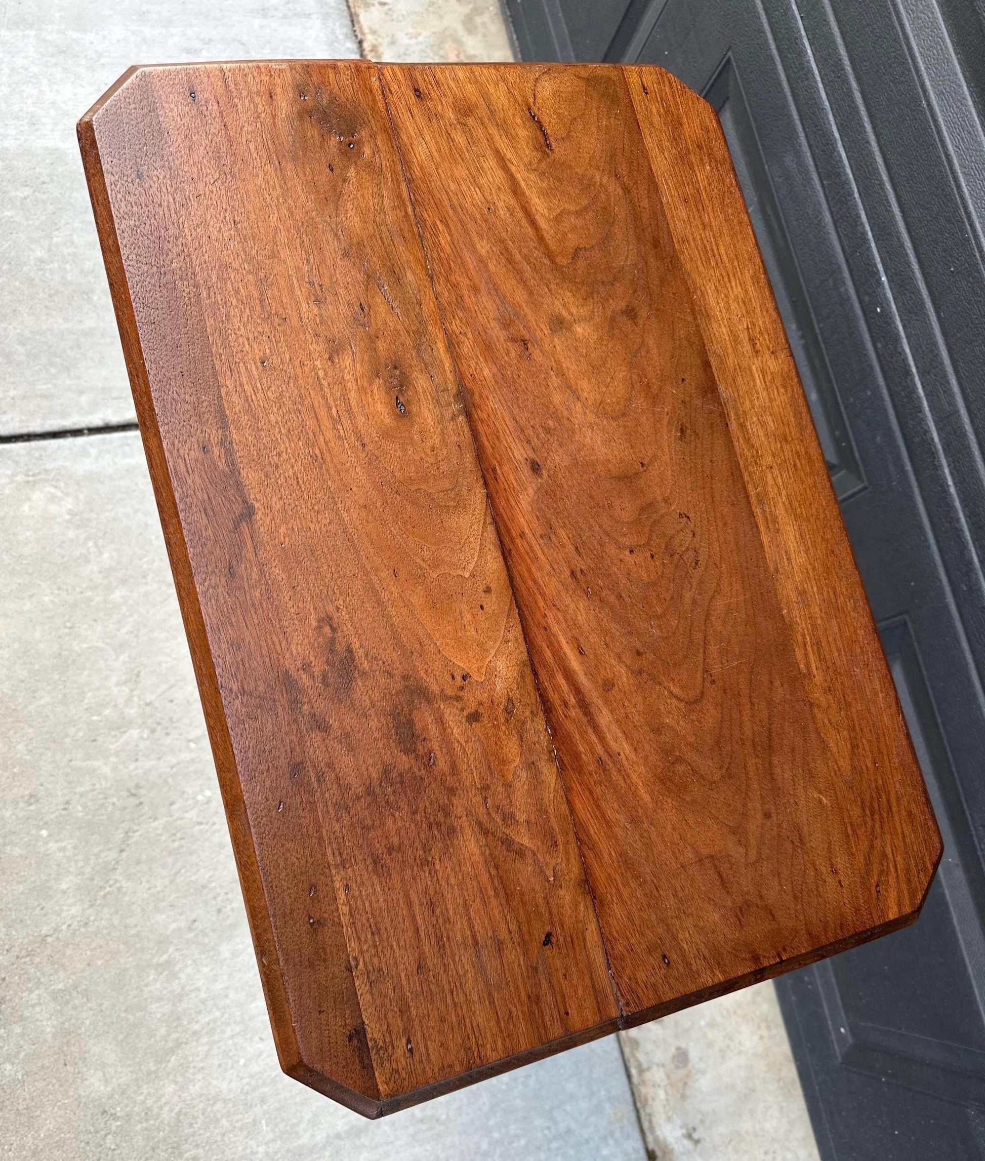Antique Late 1800's English Eastlake Solid Wood Carved Walnut Accent Side Table