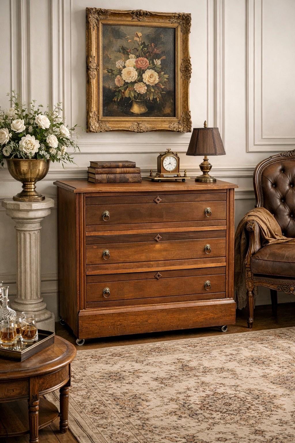 Antique Late 1800's Solid Wood Eastlake Victorian Walnut Chest of Drawers on Casters