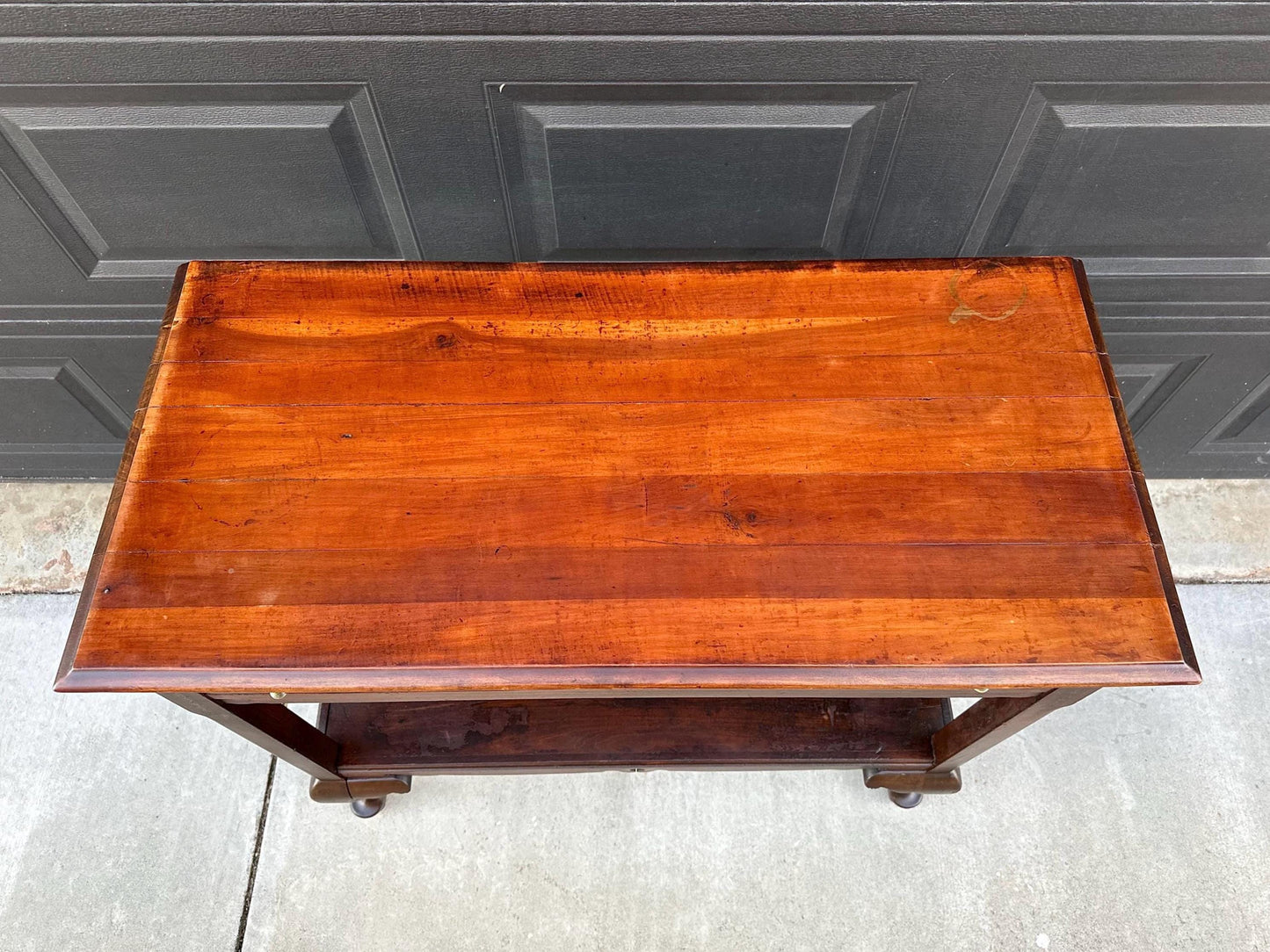 Antique Early 1900's Solid Wood Open Shelf Mahogany Console Server Table with Drawer