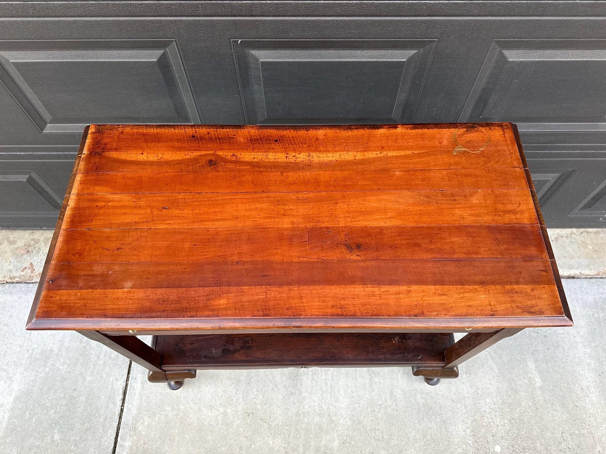 Antique Early 1900's Solid Wood Open Shelf Mahogany Console Server Table with Drawer