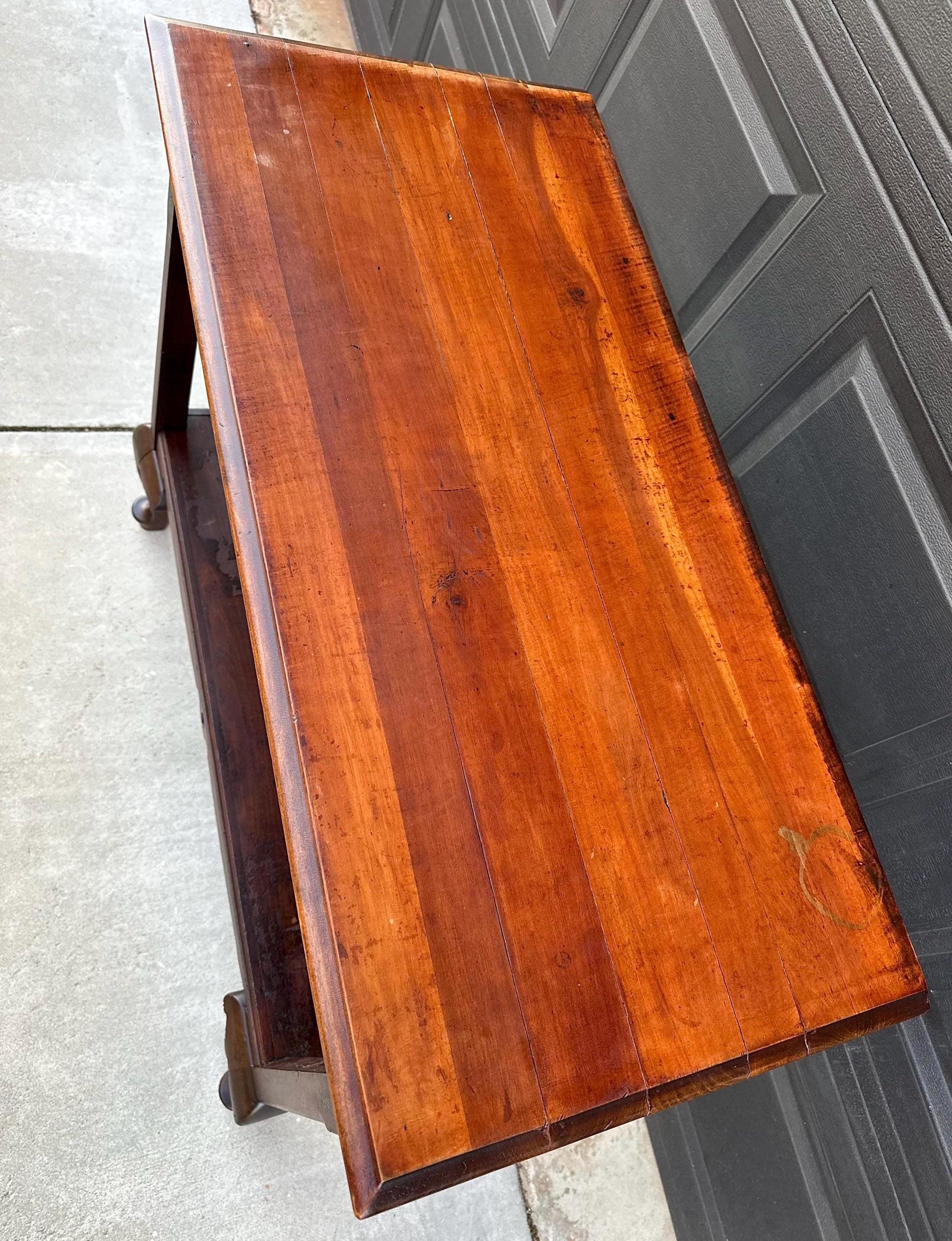 Antique Early 1900's Solid Wood Open Shelf Mahogany Console Server Table with Drawer