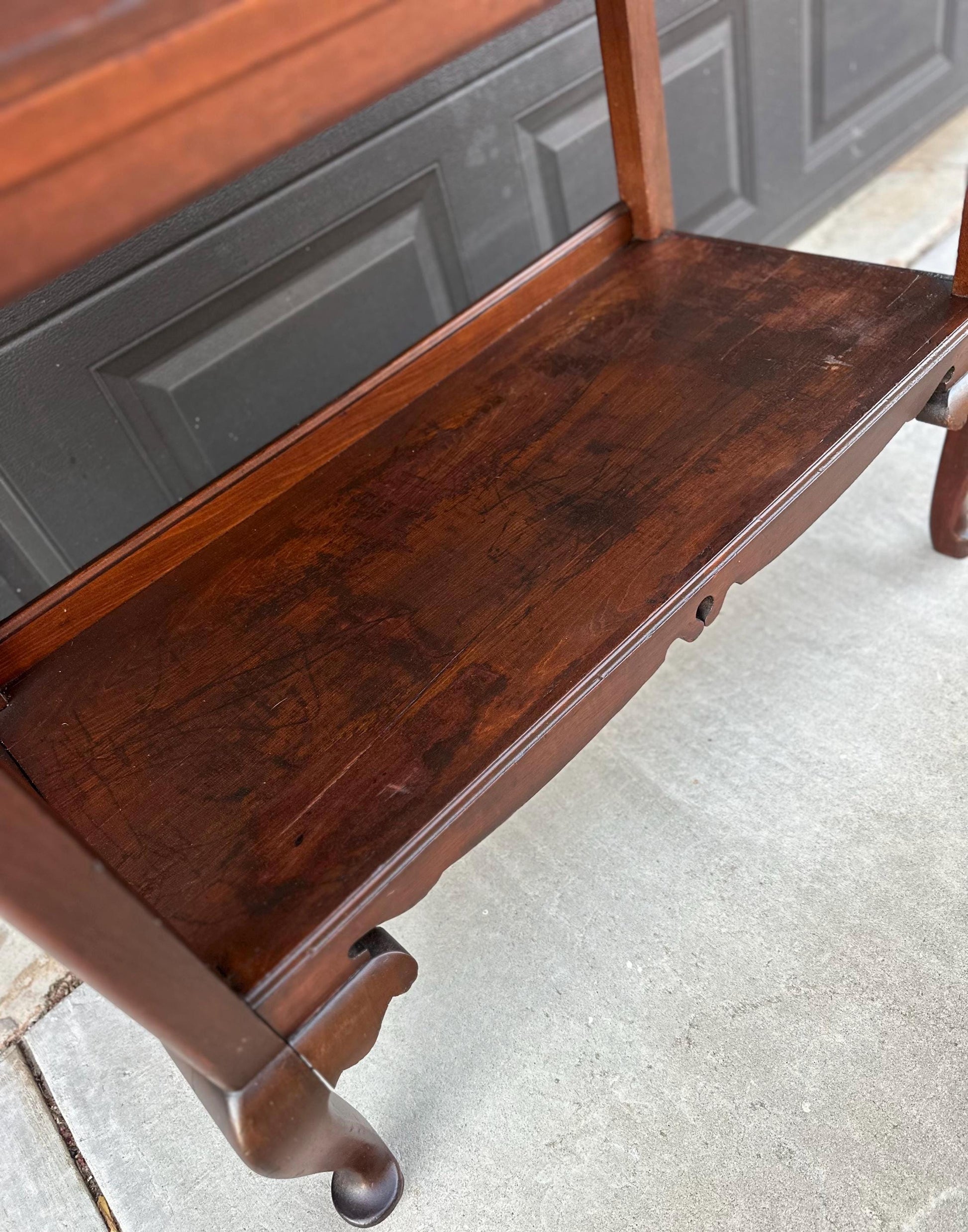 Antique Early 1900's Solid Wood Open Shelf Mahogany Console Server Table with Drawer