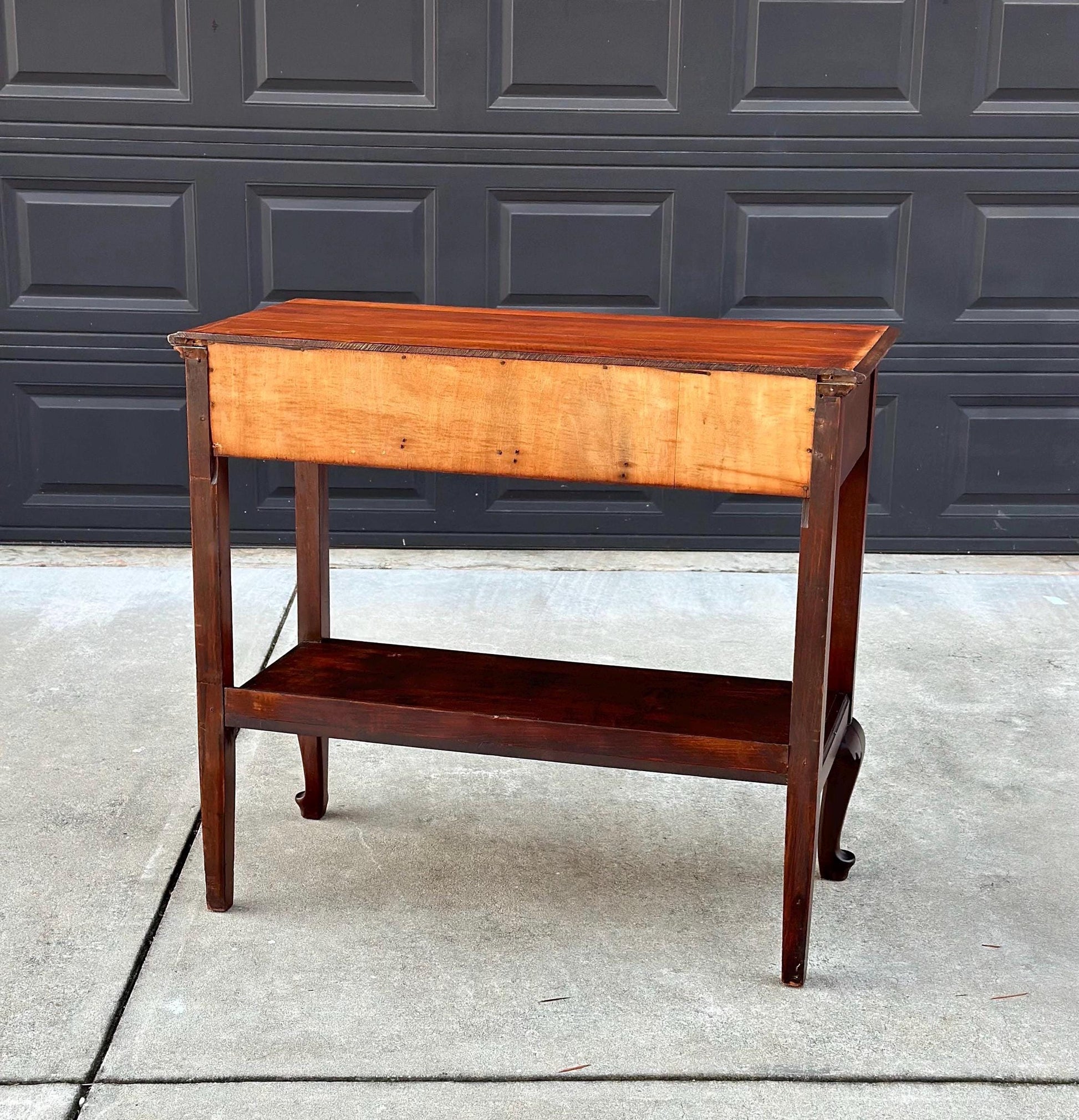 Antique Early 1900's Solid Wood Open Shelf Mahogany Console Server Table with Drawer