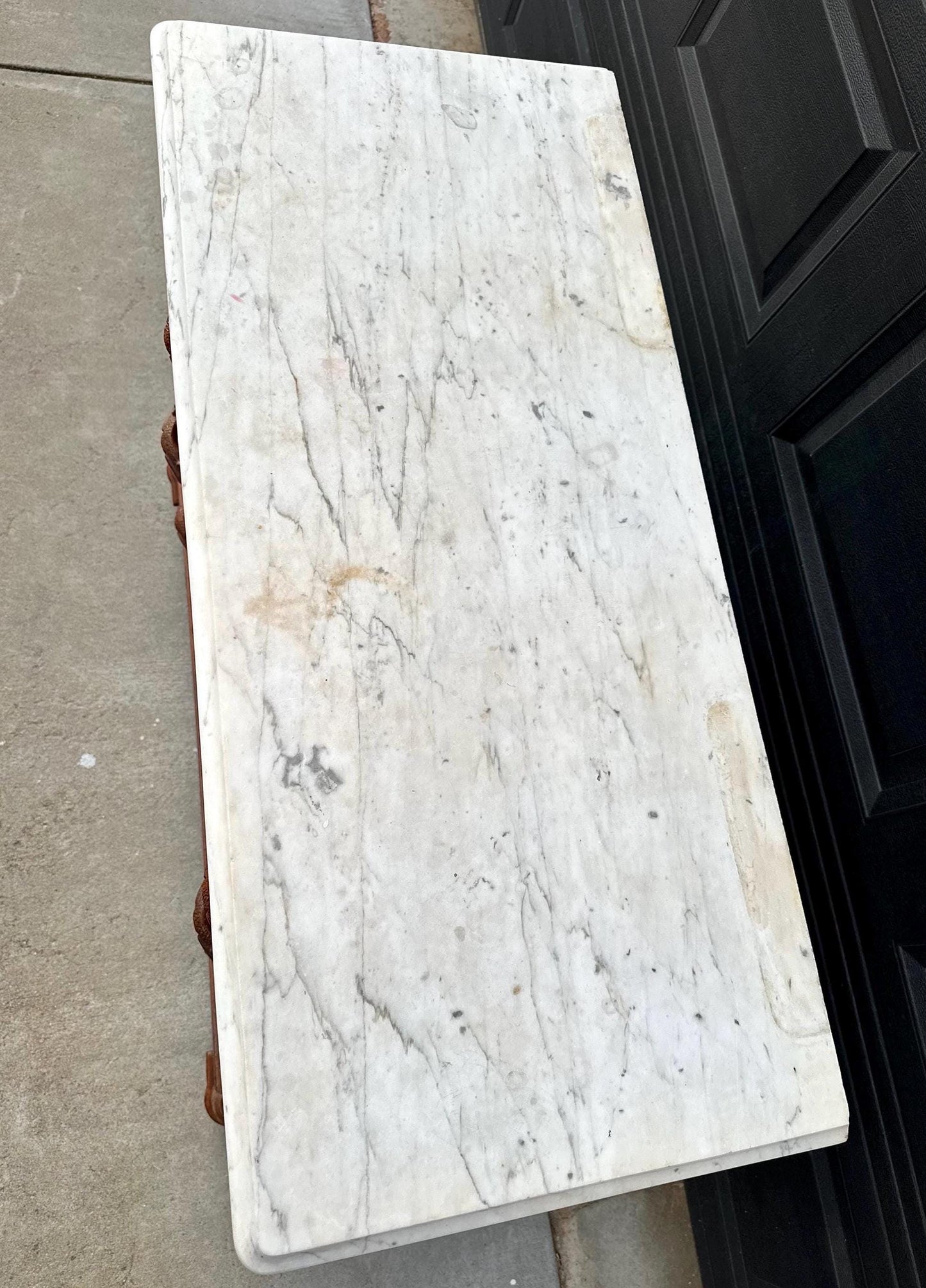 Antique Late 1800's Bookmatched Walnut Wood & White Marble Three Drawer Victorian Dresser on Casters