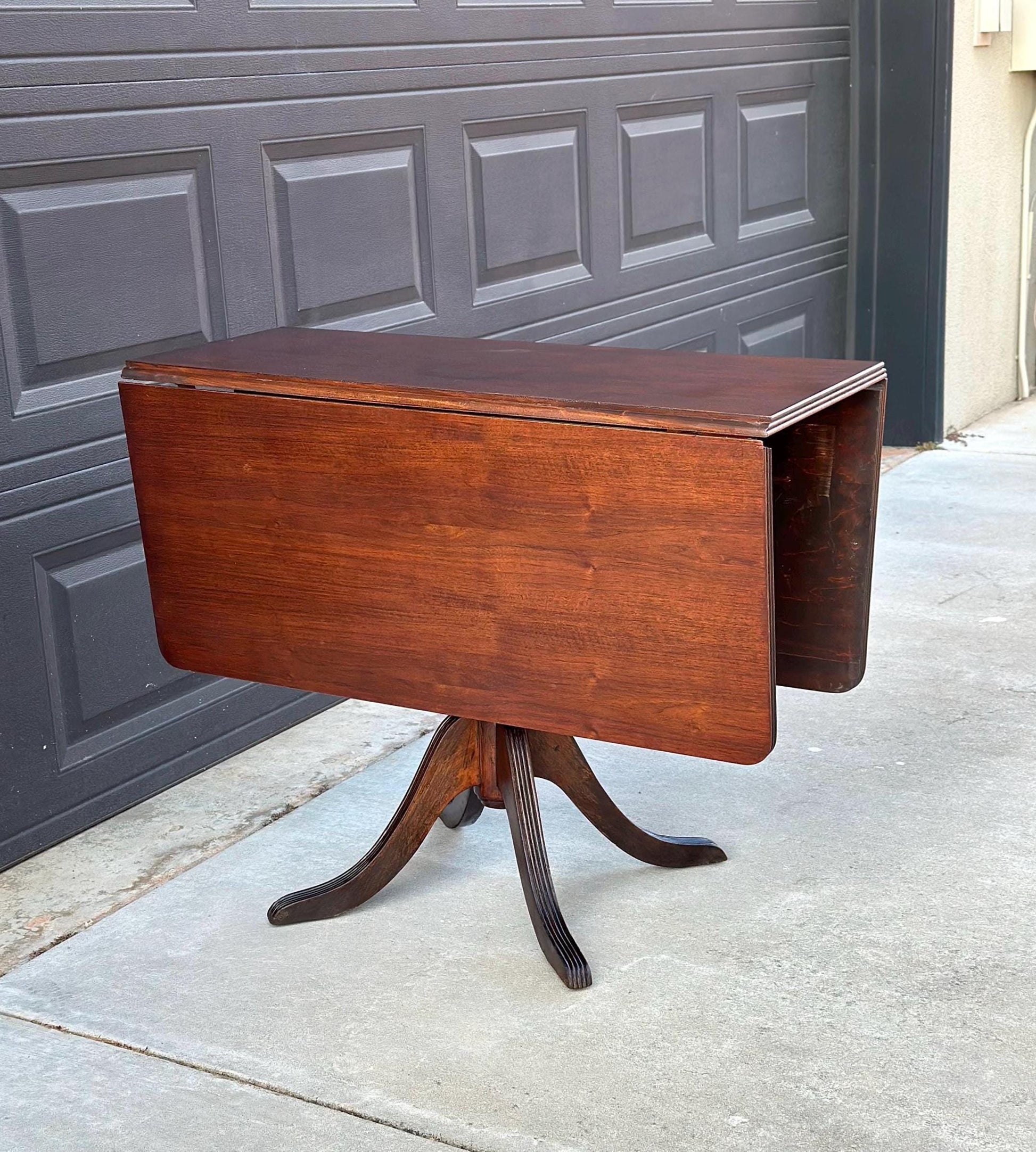 Antique Early 1900's Traditional Mahogany Folding Drop Leaf Solid Wood Dining Table