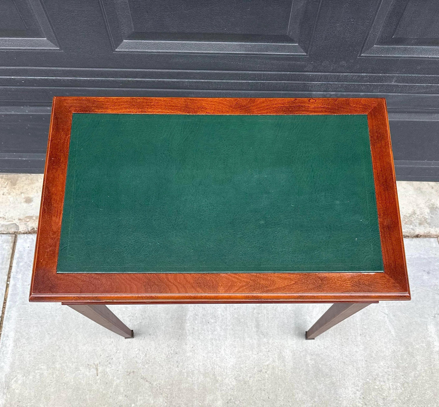 Vintage Late 1900's Green Leather Console Mahogany Wood Accent Table with Drawers