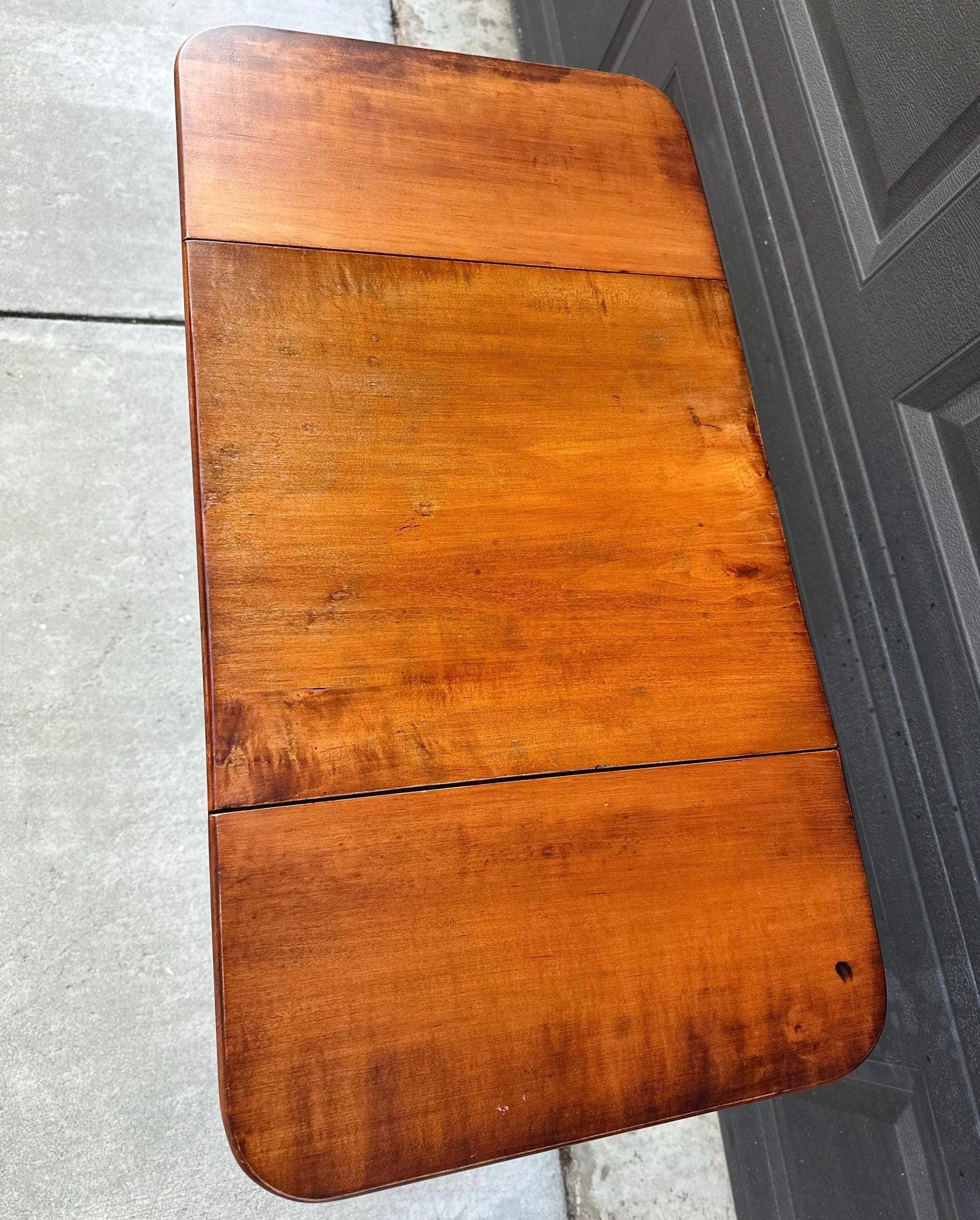 Antique Early 1900's Solid Mahogany Wood Turned Leg English Two Drawer Drop-Leaf Pembroke Accent Table