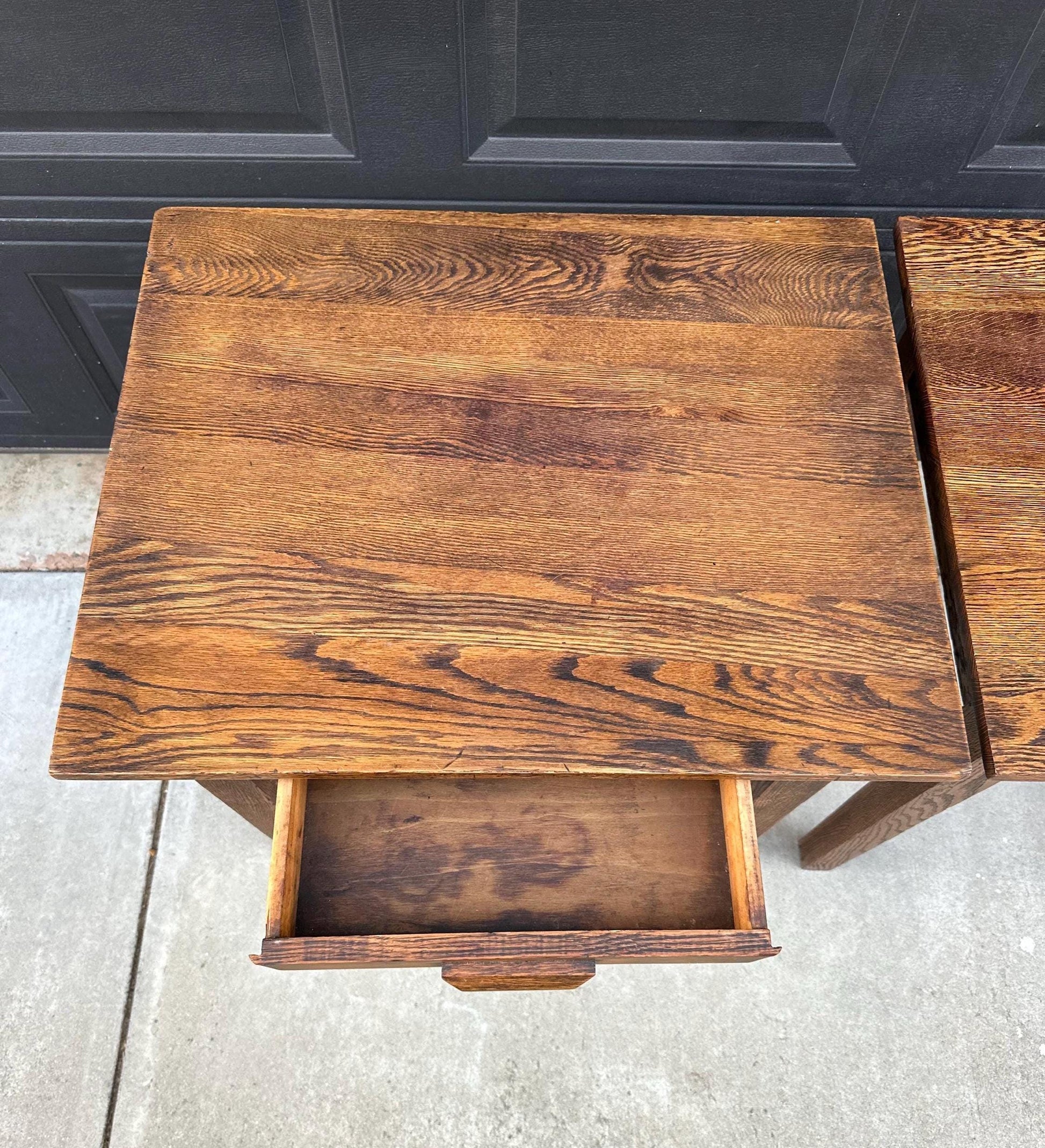 Antique Early 1900's Solid Wood Craftsman Large Oak End Tables - a Pair