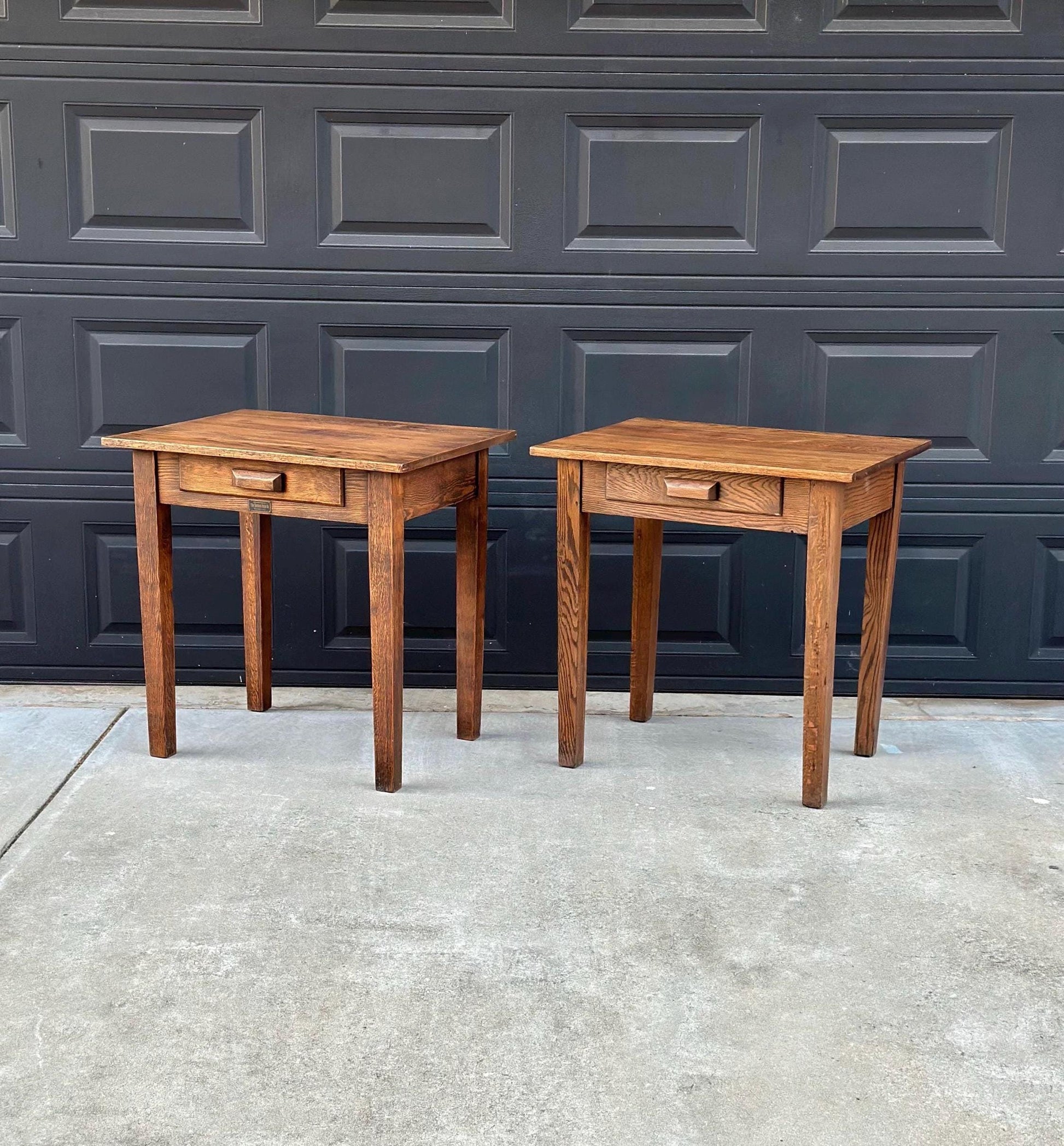 Antique Early 1900's Solid Wood Craftsman Large Oak End Tables - a Pair