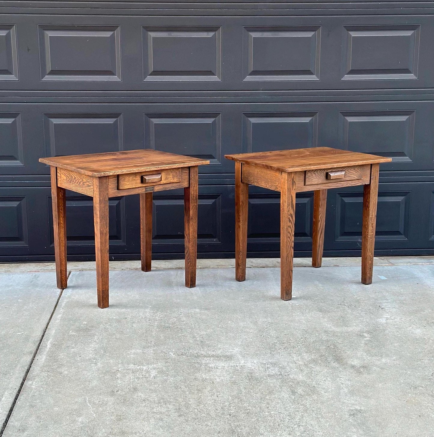 Antique Early 1900's Solid Wood Craftsman Large Oak End Tables - a Pair