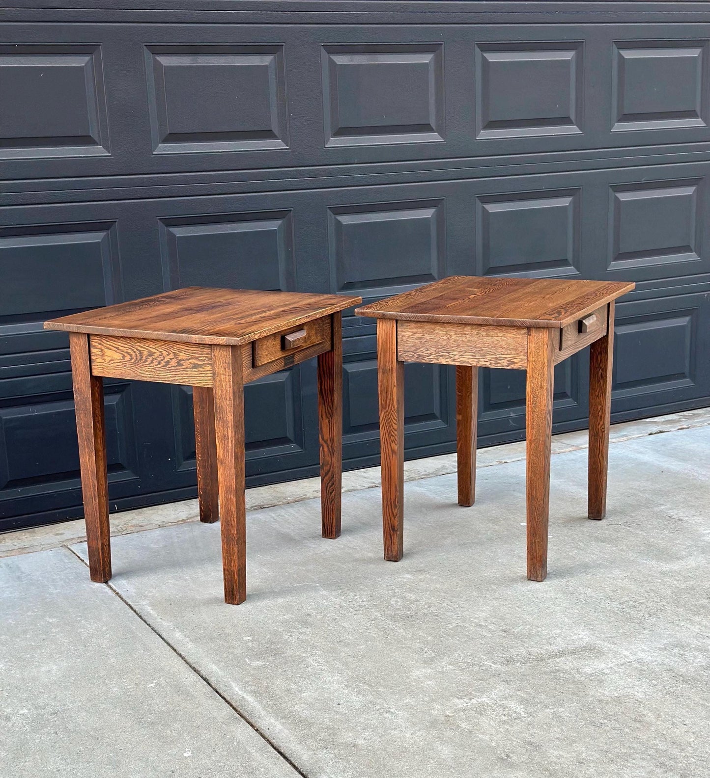 Antique Early 1900's Solid Wood Craftsman Large Oak End Tables - a Pair