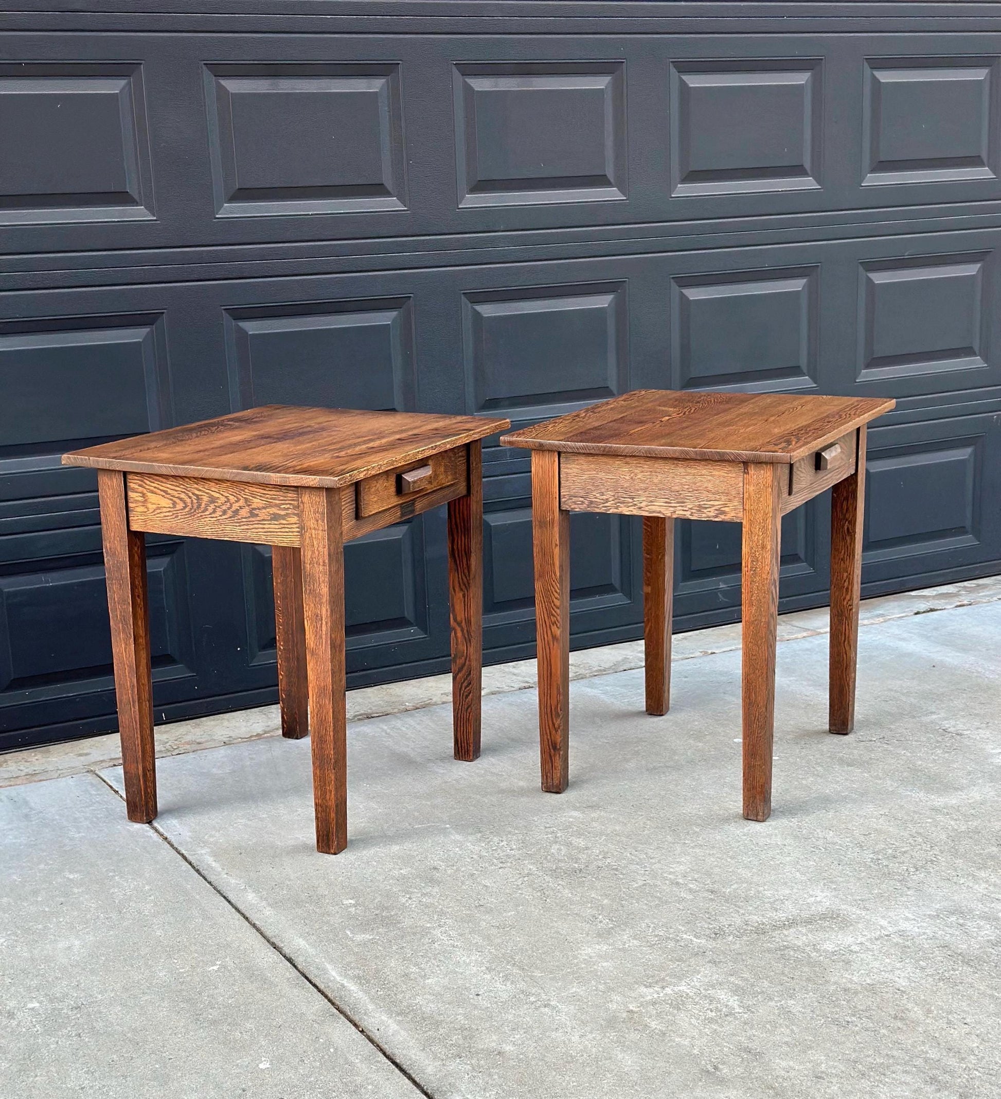 Antique Early 1900's Solid Wood Craftsman Large Oak End Tables - a Pair