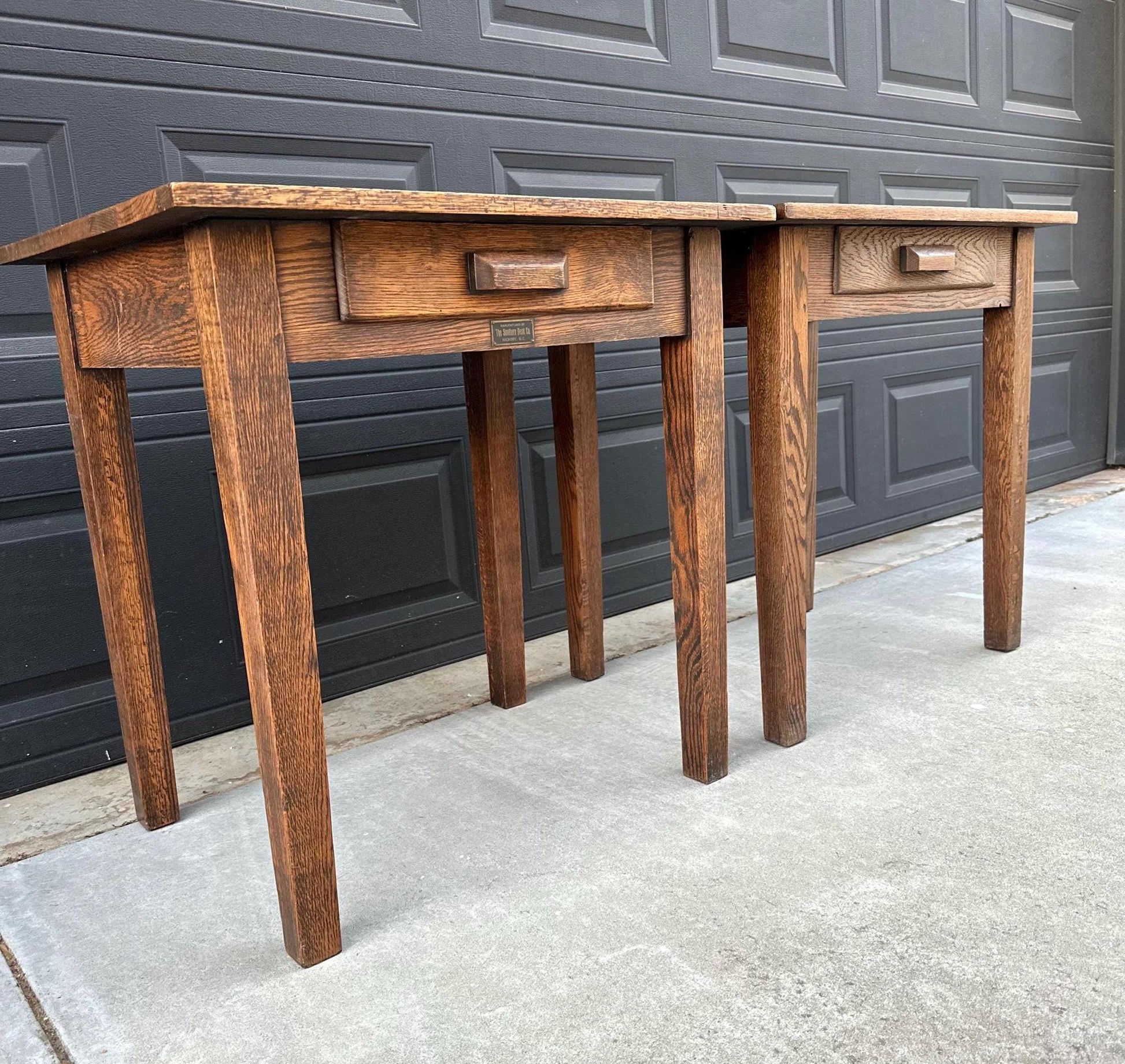 Antique Early 1900's Solid Wood Craftsman Large Oak End Tables - a Pair