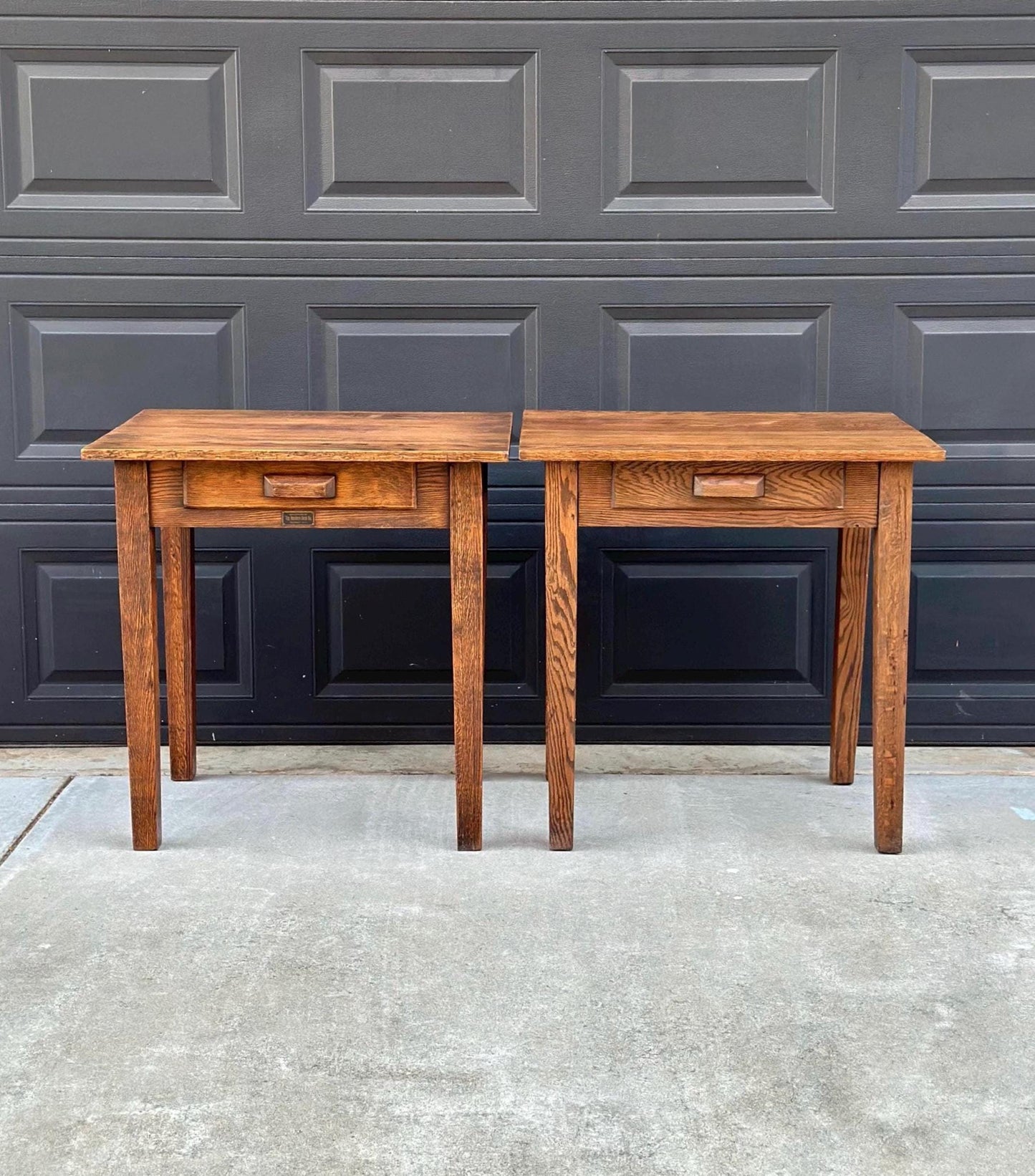 Antique Early 1900's Solid Wood Craftsman Large Oak End Tables - a Pair