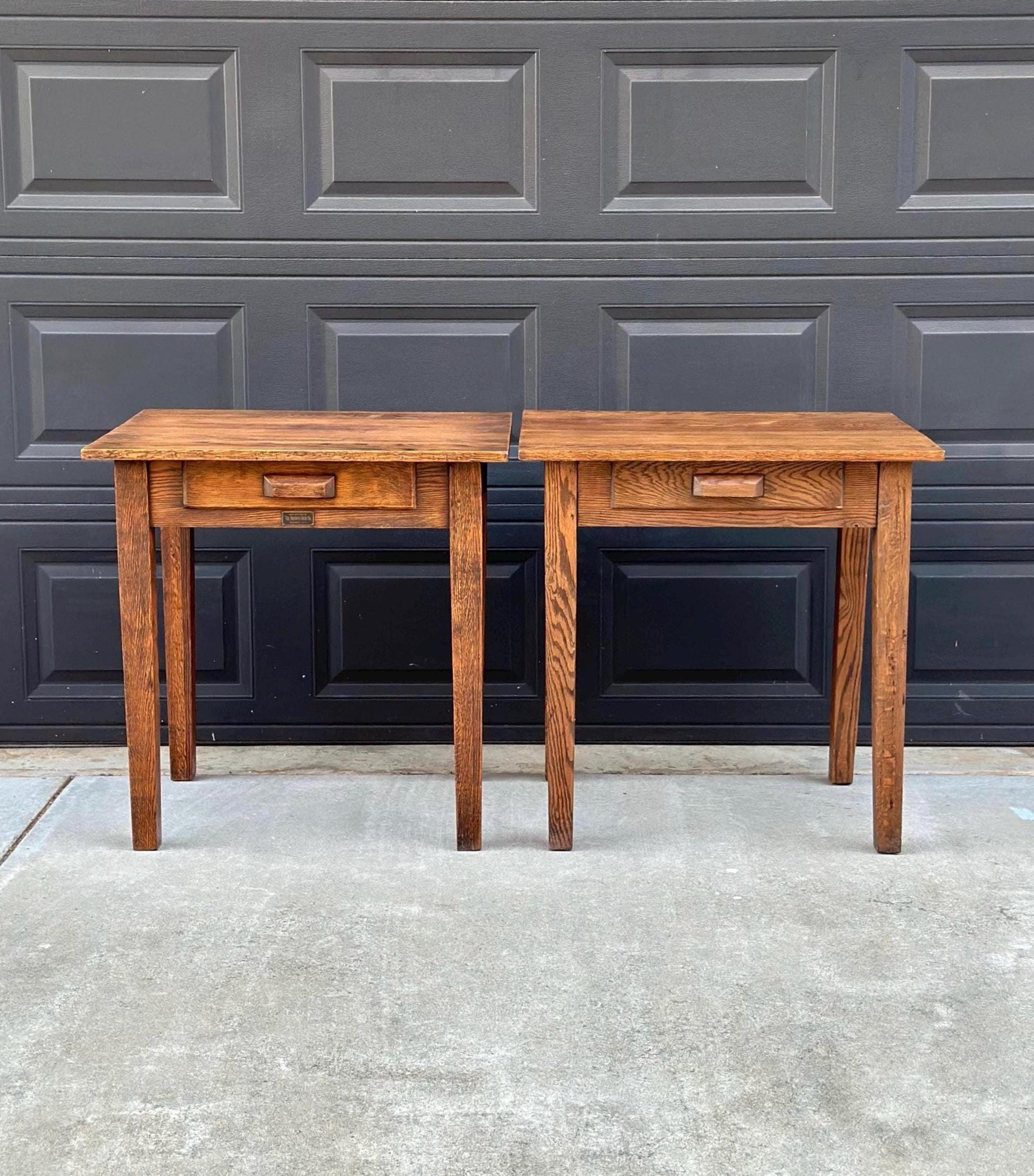 Antique Early 1900's Solid Wood Craftsman Large Oak End Tables - a Pair