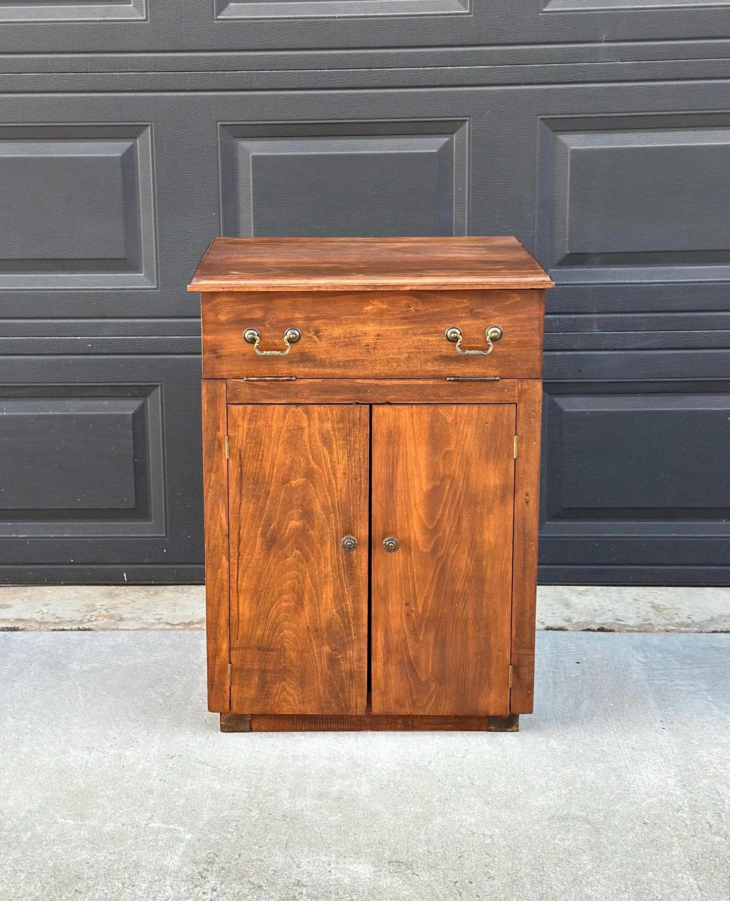 Antique Early 1900's Solid Cherry Wood Lift Top Side Cabinet