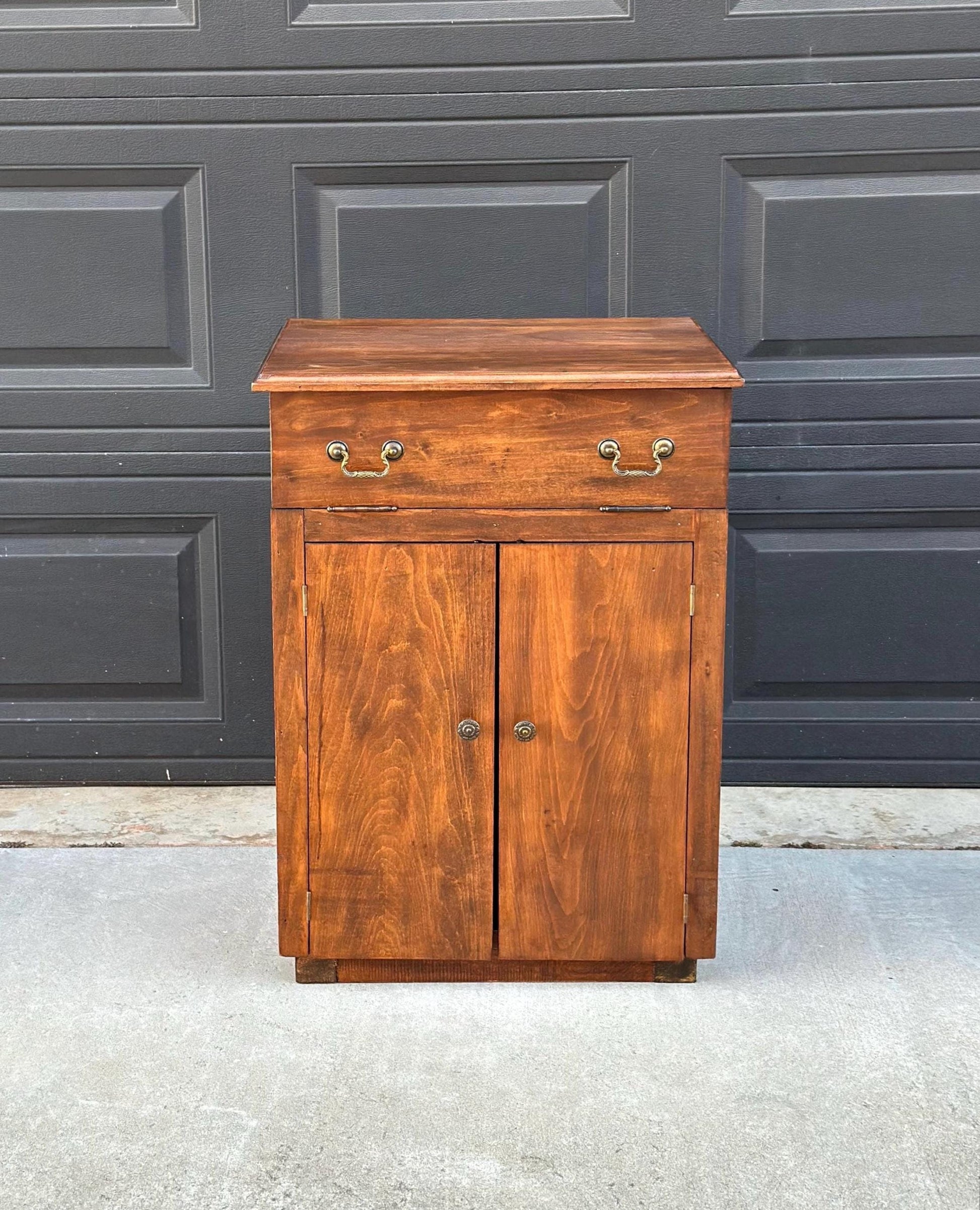 Antique Early 1900's Solid Cherry Wood Lift Top Side Cabinet