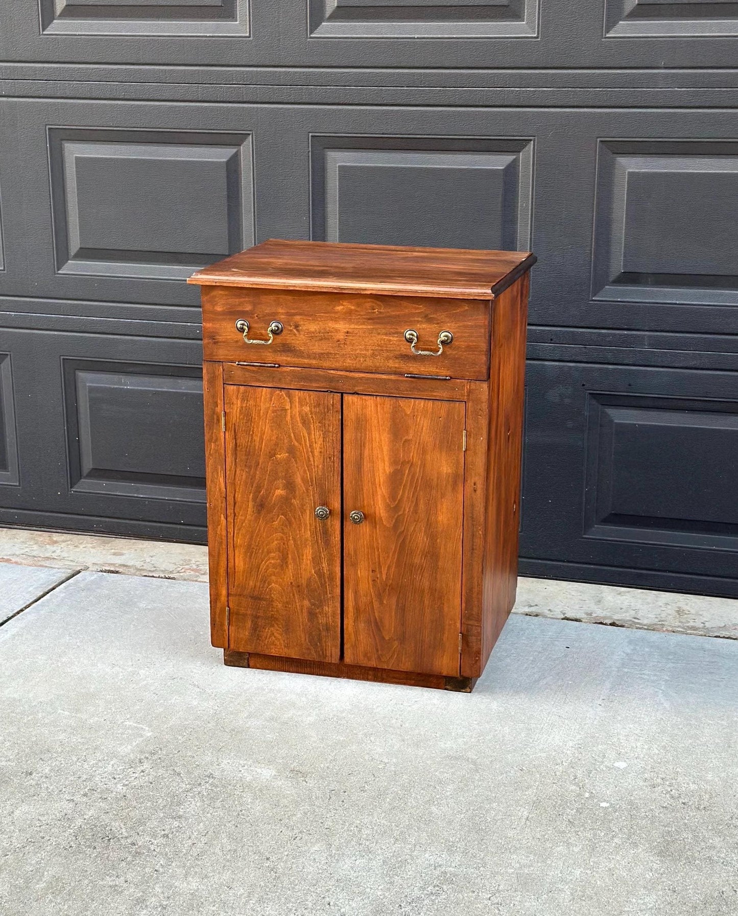 Antique Early 1900's Solid Cherry Wood Lift Top Side Cabinet