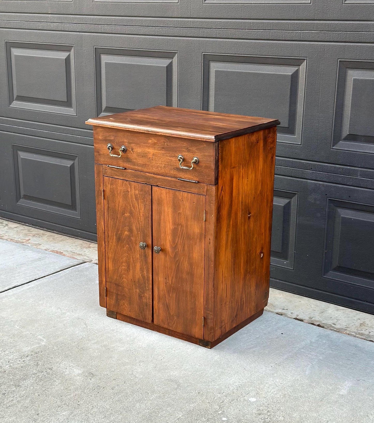 Antique Early 1900's Solid Cherry Wood Lift Top Side Cabinet