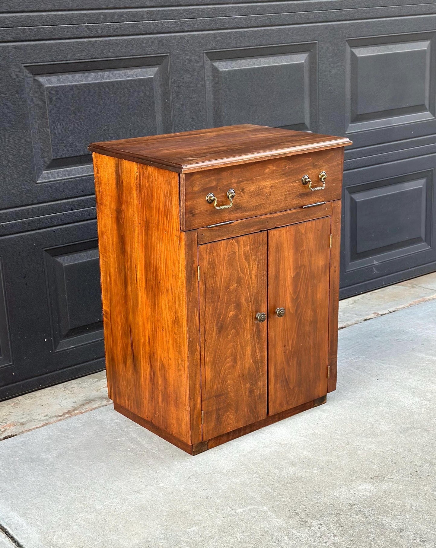Antique Early 1900's Solid Cherry Wood Lift Top Side Cabinet