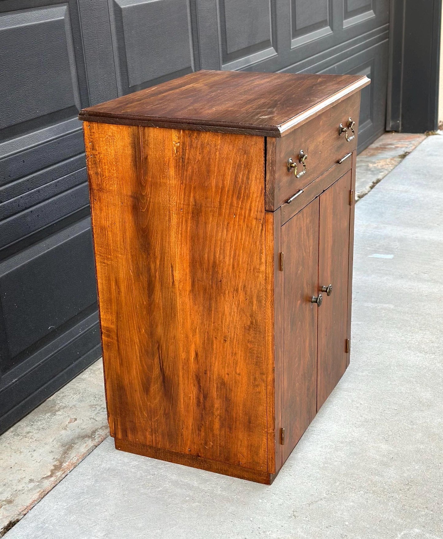 Antique Early 1900's Solid Cherry Wood Lift Top Side Cabinet