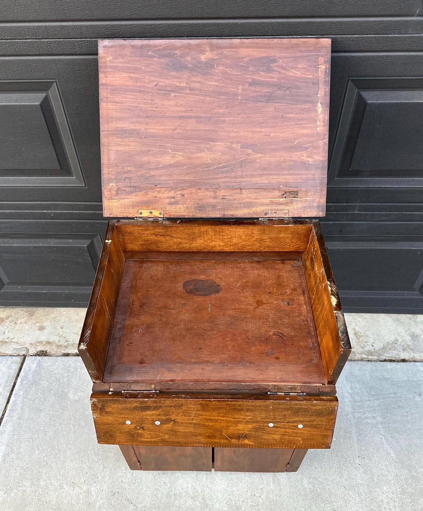 Antique Early 1900's Solid Cherry Wood Lift Top Side Cabinet