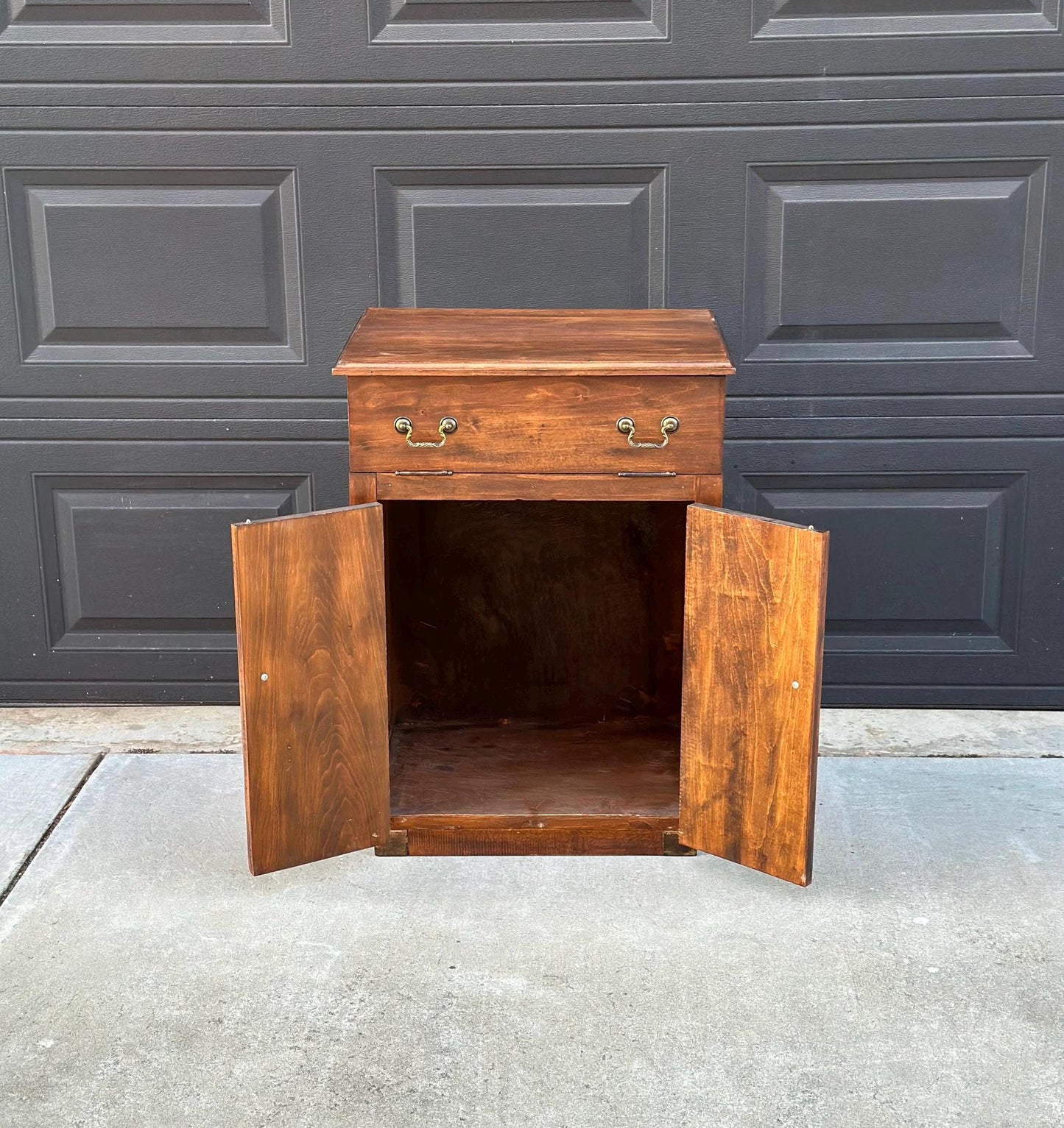 Antique Early 1900's Solid Cherry Wood Lift Top Side Cabinet