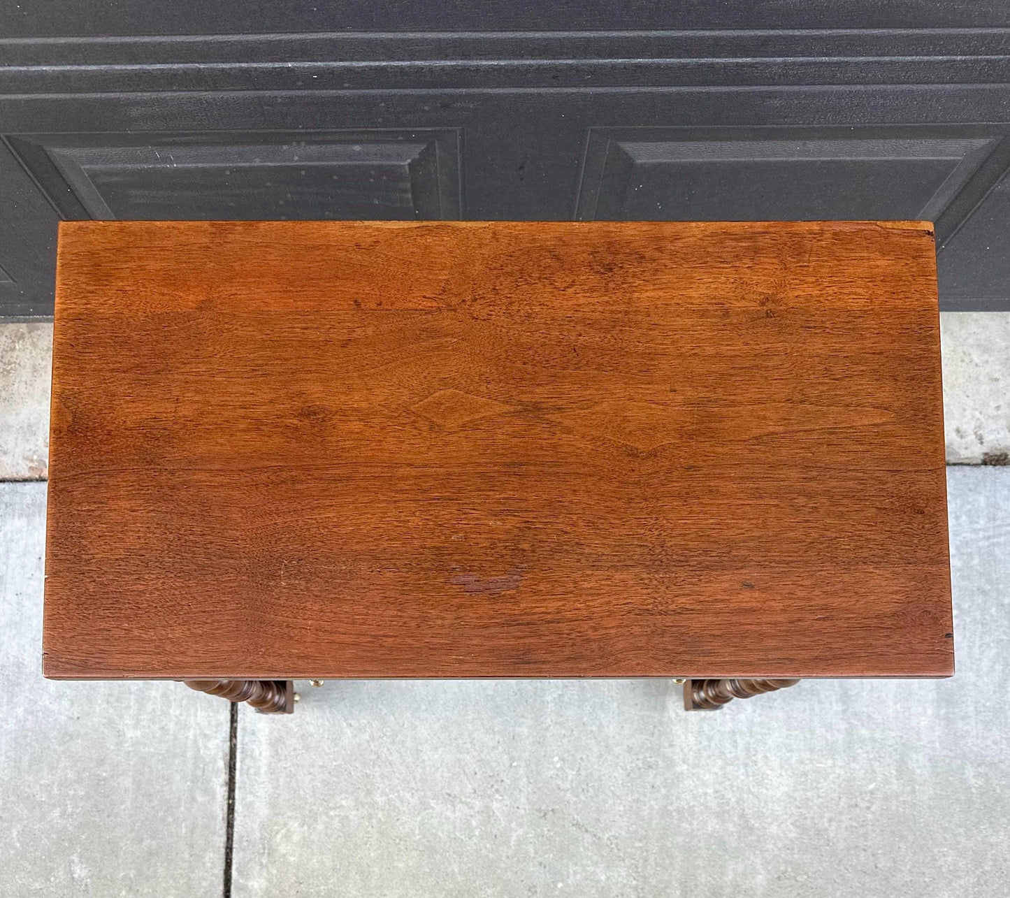 Antique Early 1900's Single Drawer Turned Leg Mahogany & Walnut Wood Accent Table on Casters