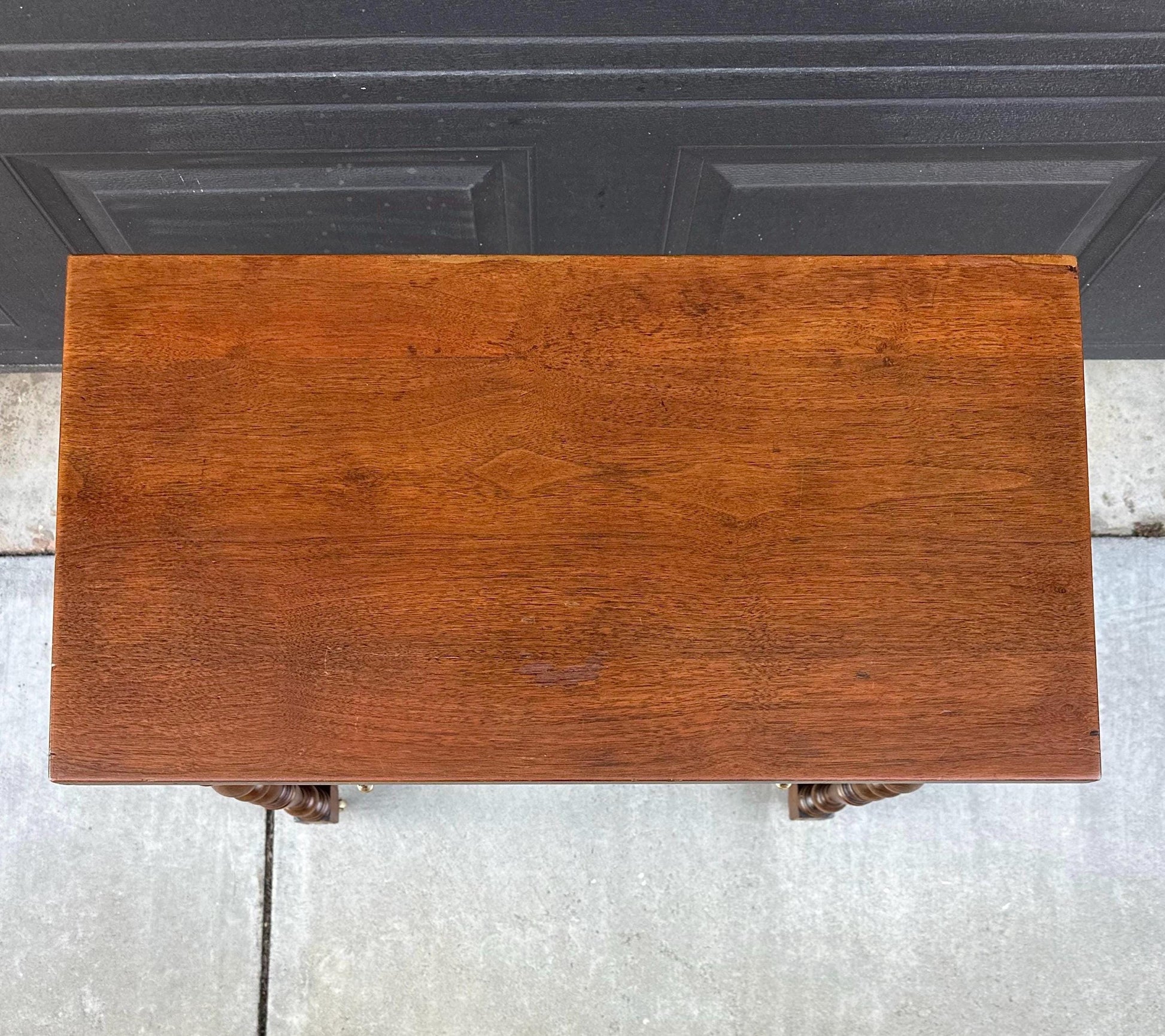 Antique Early 1900's Single Drawer Turned Leg Mahogany & Walnut Wood Accent Table on Casters