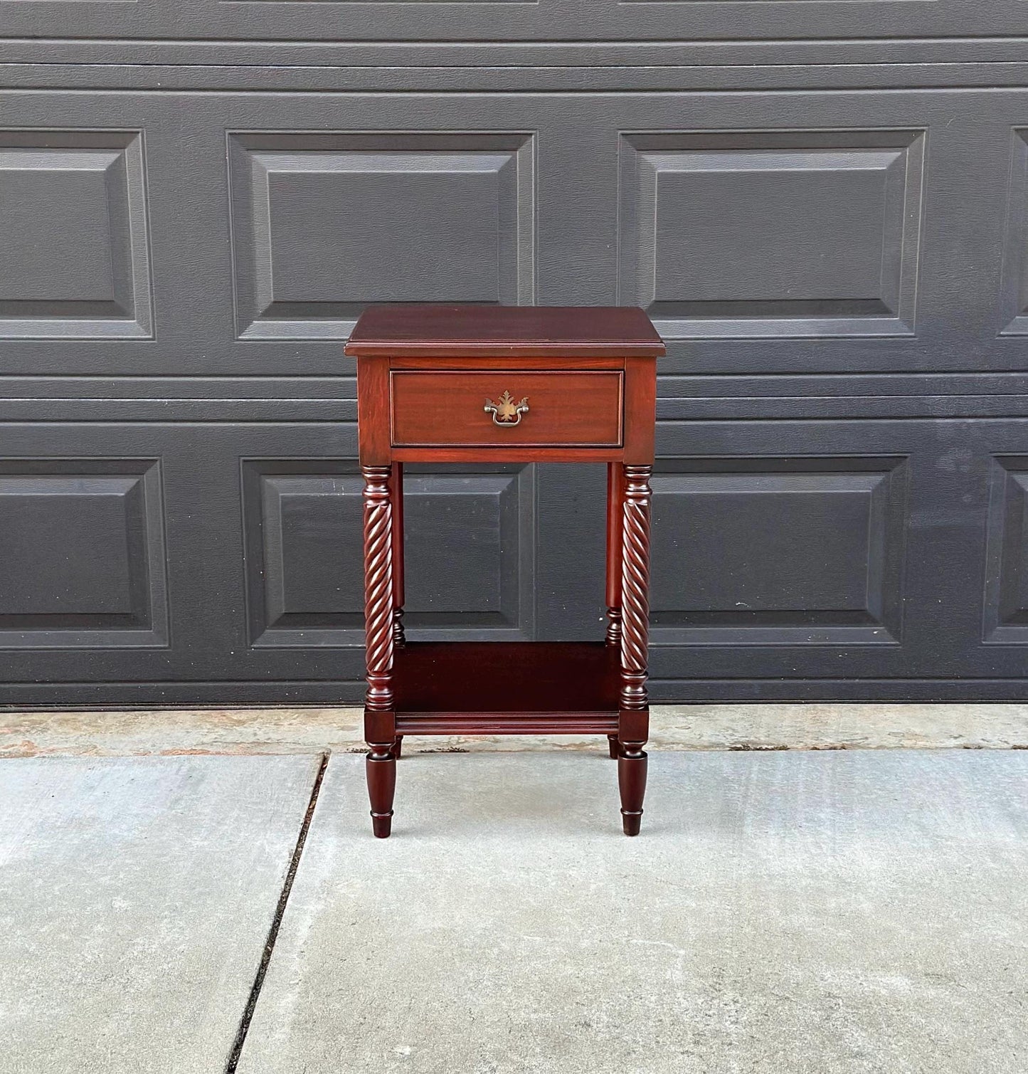 Vintage Mid 1900's Mahogany Wood Turned Leg Single Drawer Side Table
