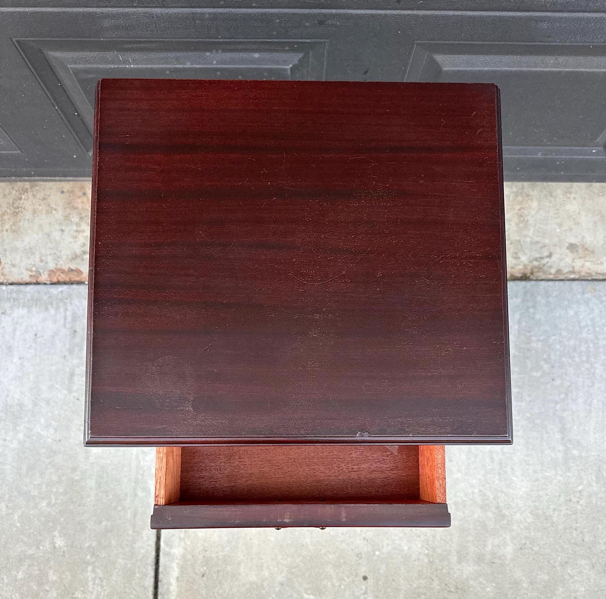 Vintage Mid 1900's Mahogany Wood Turned Leg Single Drawer Side Table