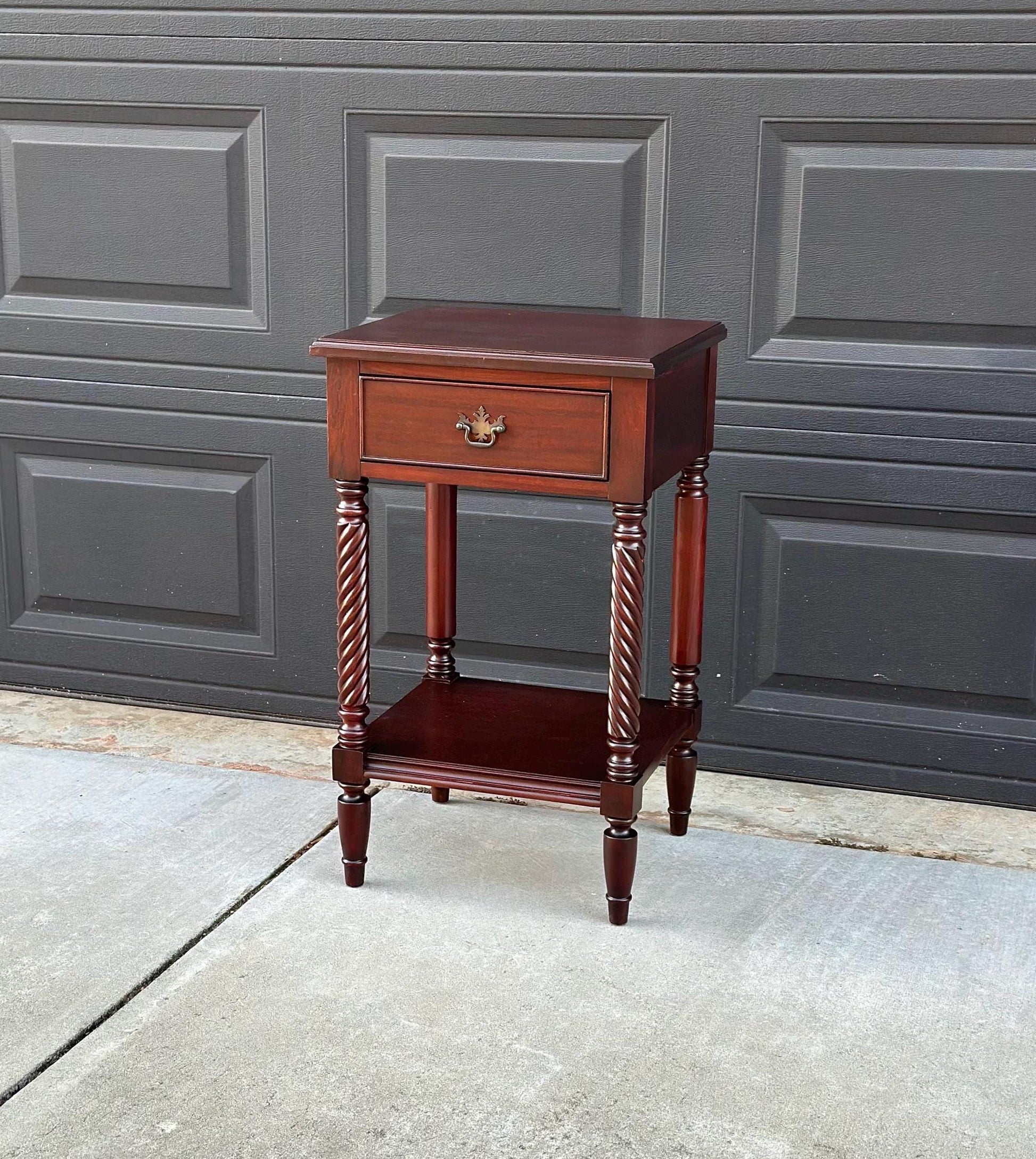 Vintage Mid 1900's Mahogany Wood Turned Leg Single Drawer Side Table