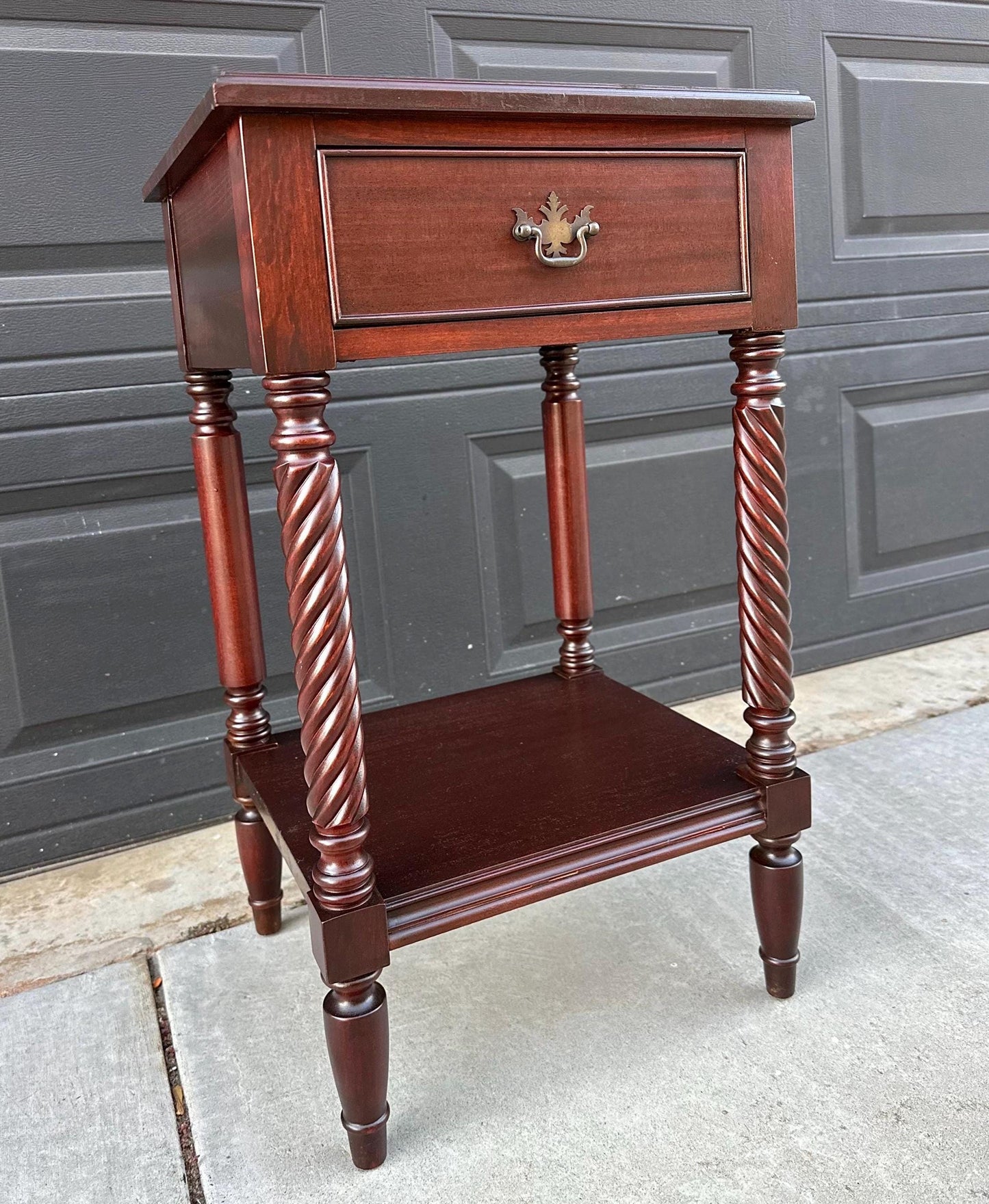 Vintage Mid 1900's Mahogany Wood Turned Leg Single Drawer Side Table