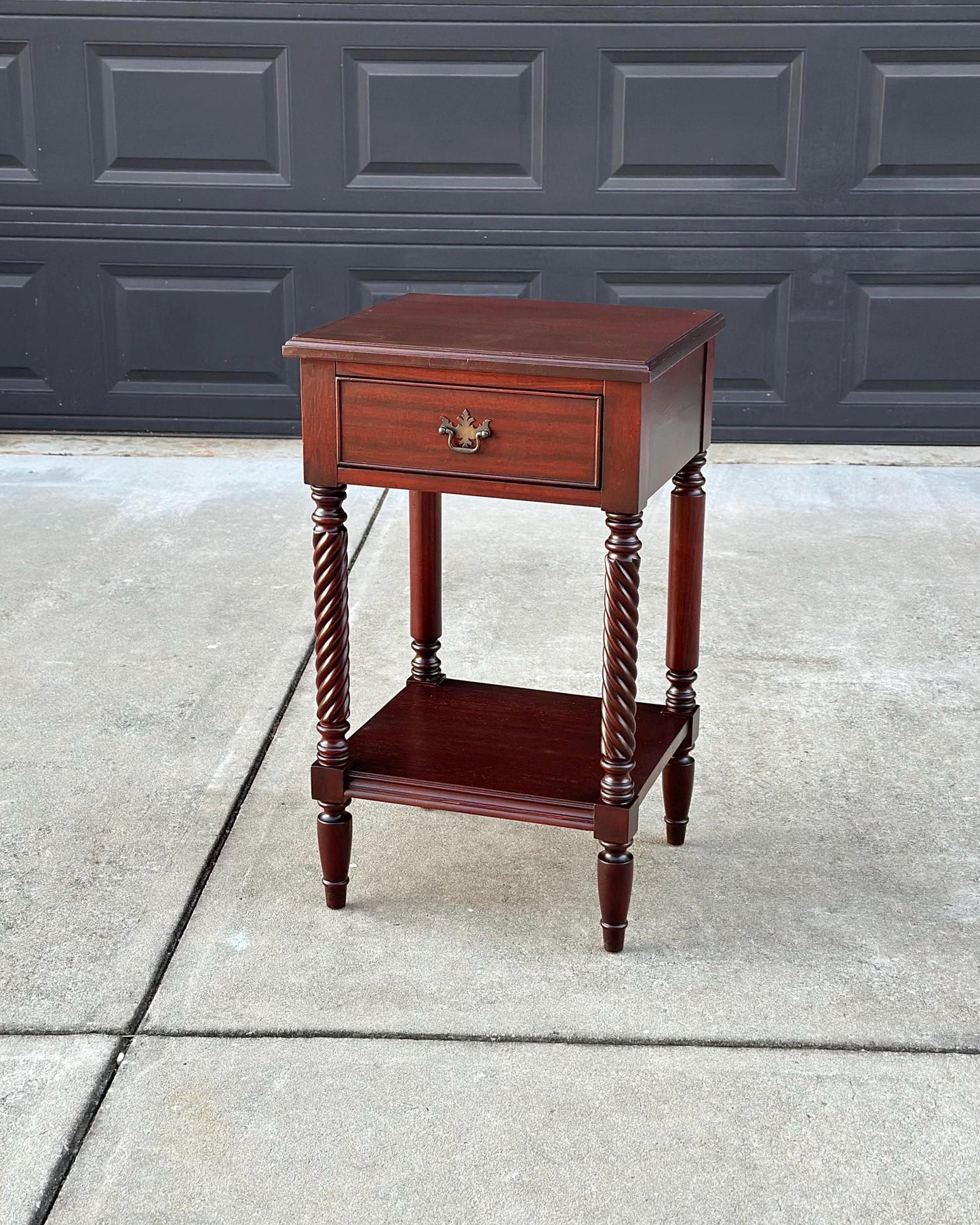 Vintage Mid 1900's Mahogany Wood Turned Leg Single Drawer Side Table