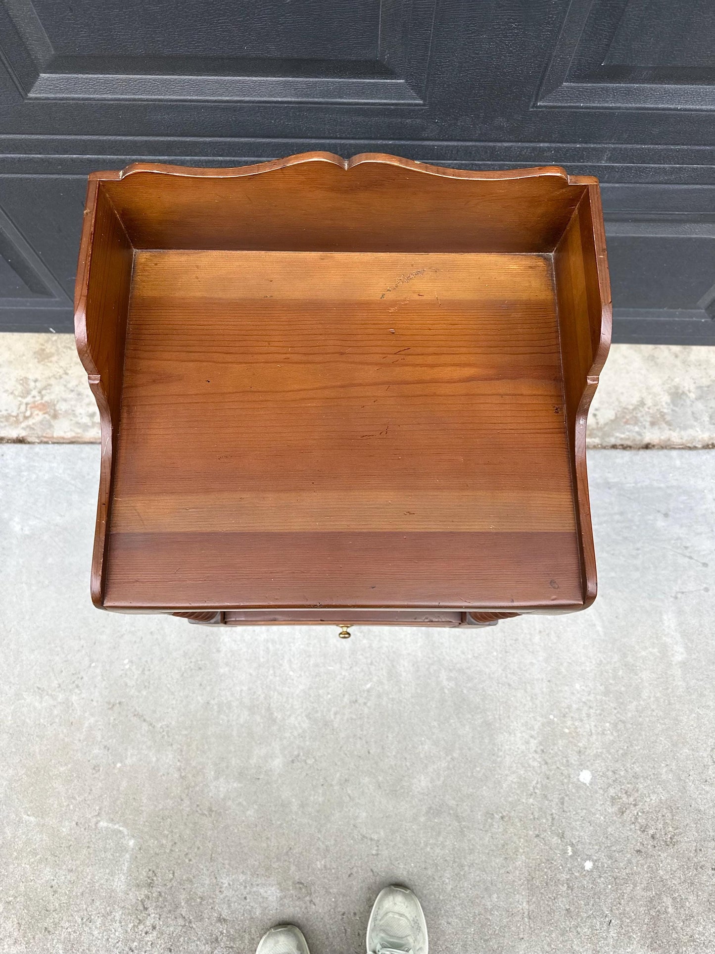 Antique Early 1900's Spindle Leg Solid Wood Two Tier Single Drawer Side Table