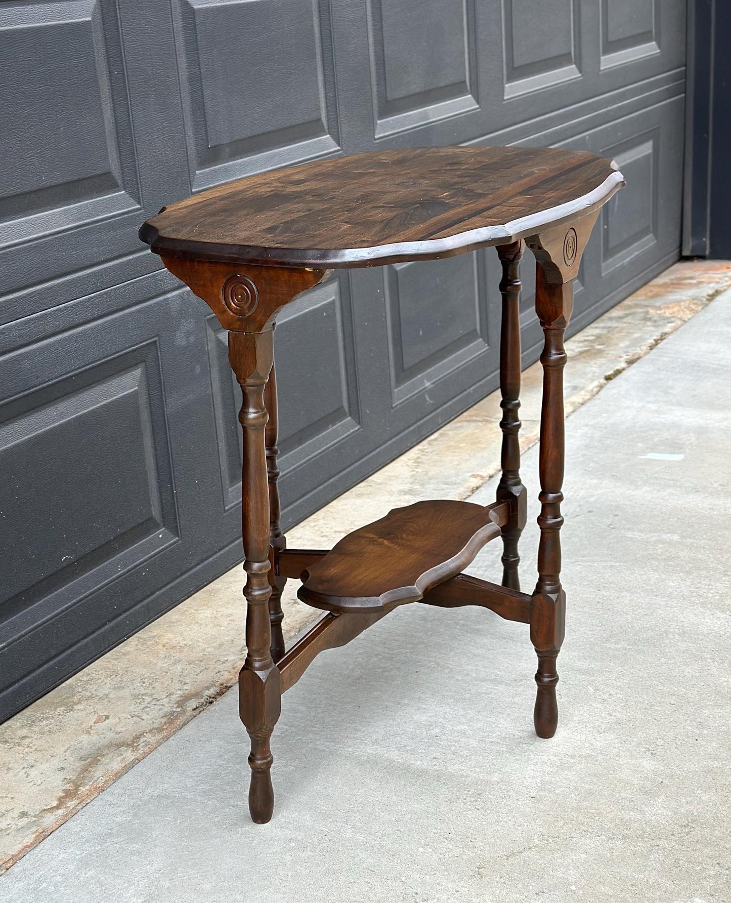 Antique Early 1900's Solid Wood Spindle Leg Walnut Accent Table