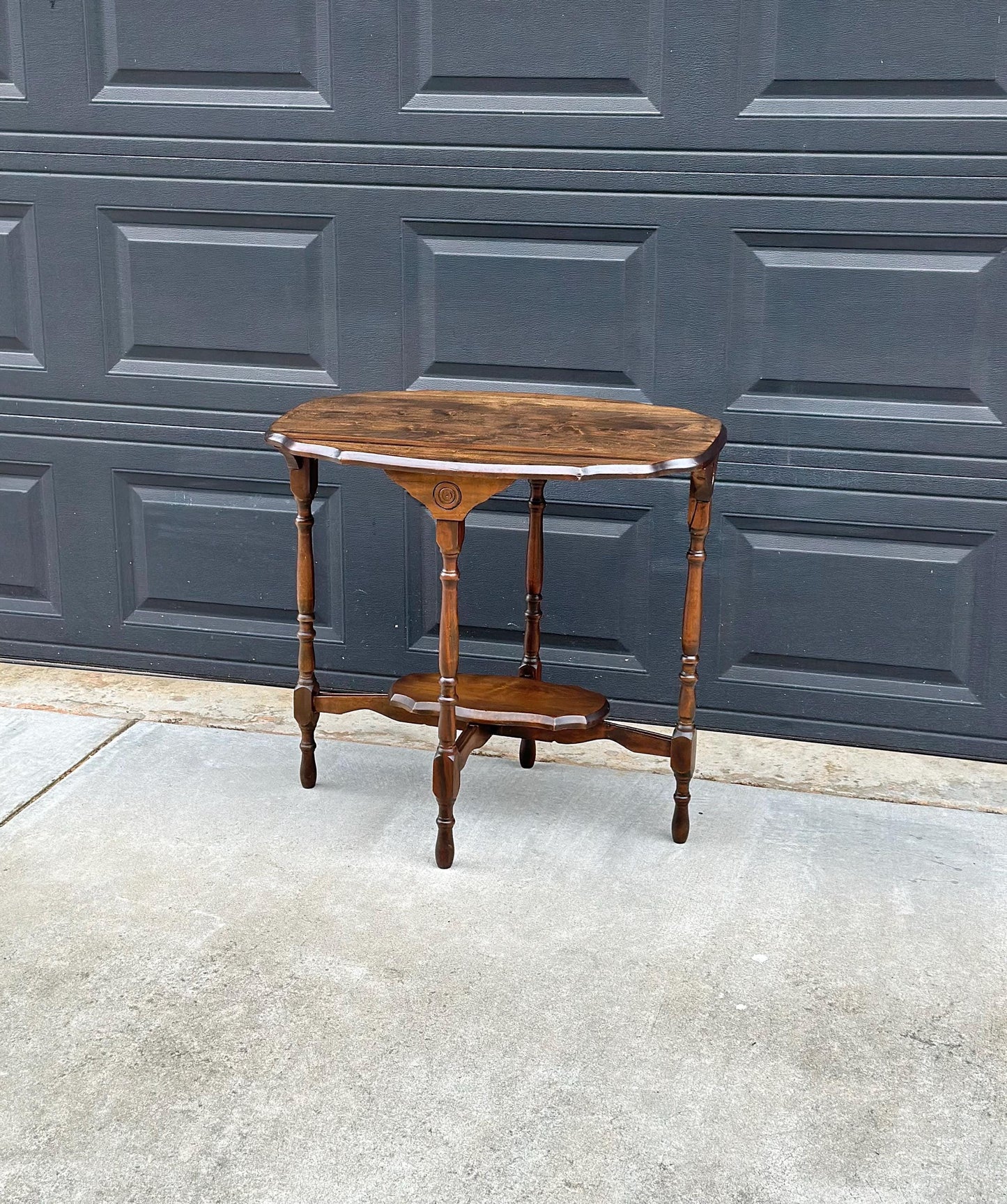 Antique Early 1900's Solid Wood Spindle Leg Walnut Accent Table