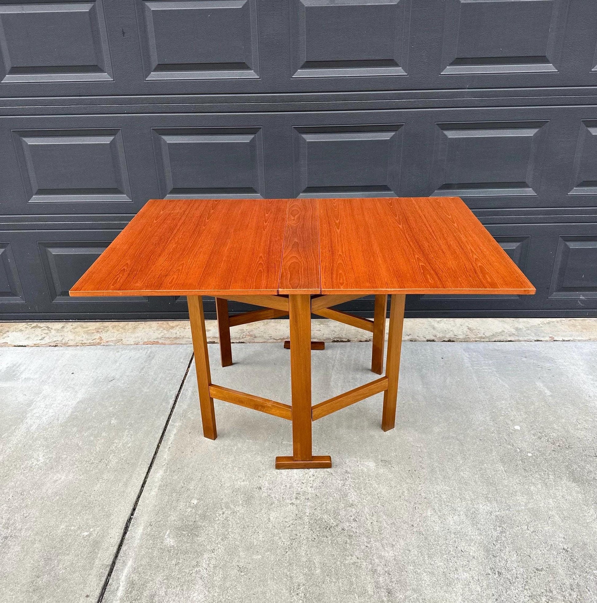 Vintage Mid 1900's Folding Teak Wood Scandinavian Dropleaf Dining Table