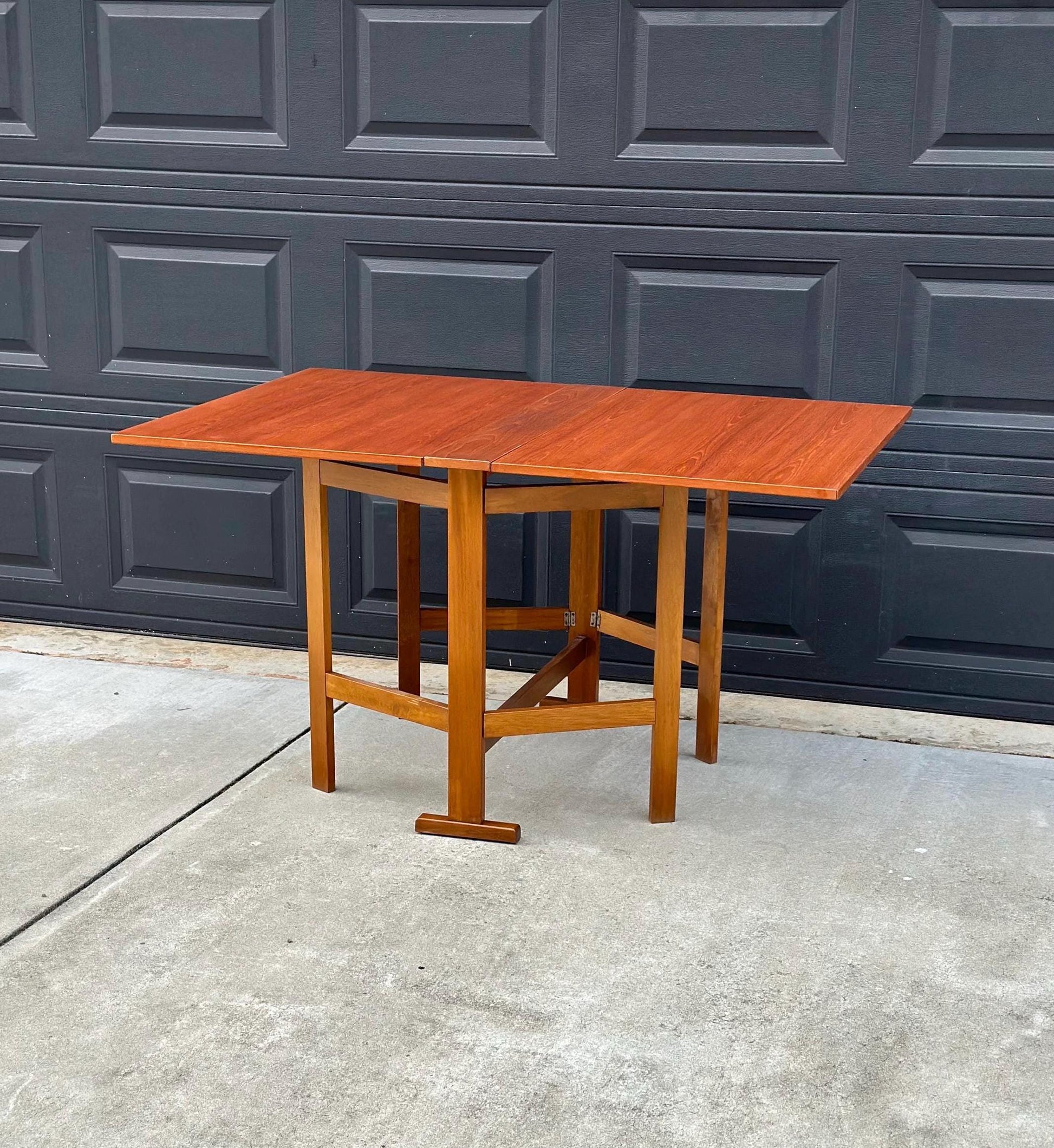 Vintage Mid 1900's Folding Teak Wood Scandinavian Dropleaf Dining Table