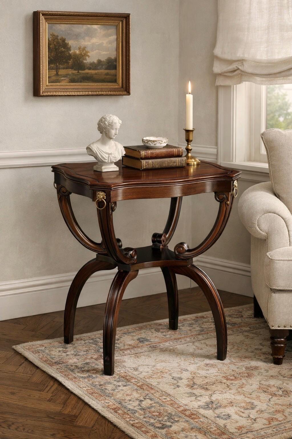 Antique Early 1900's Mahogany Wood Carved Sculptural Accent Table