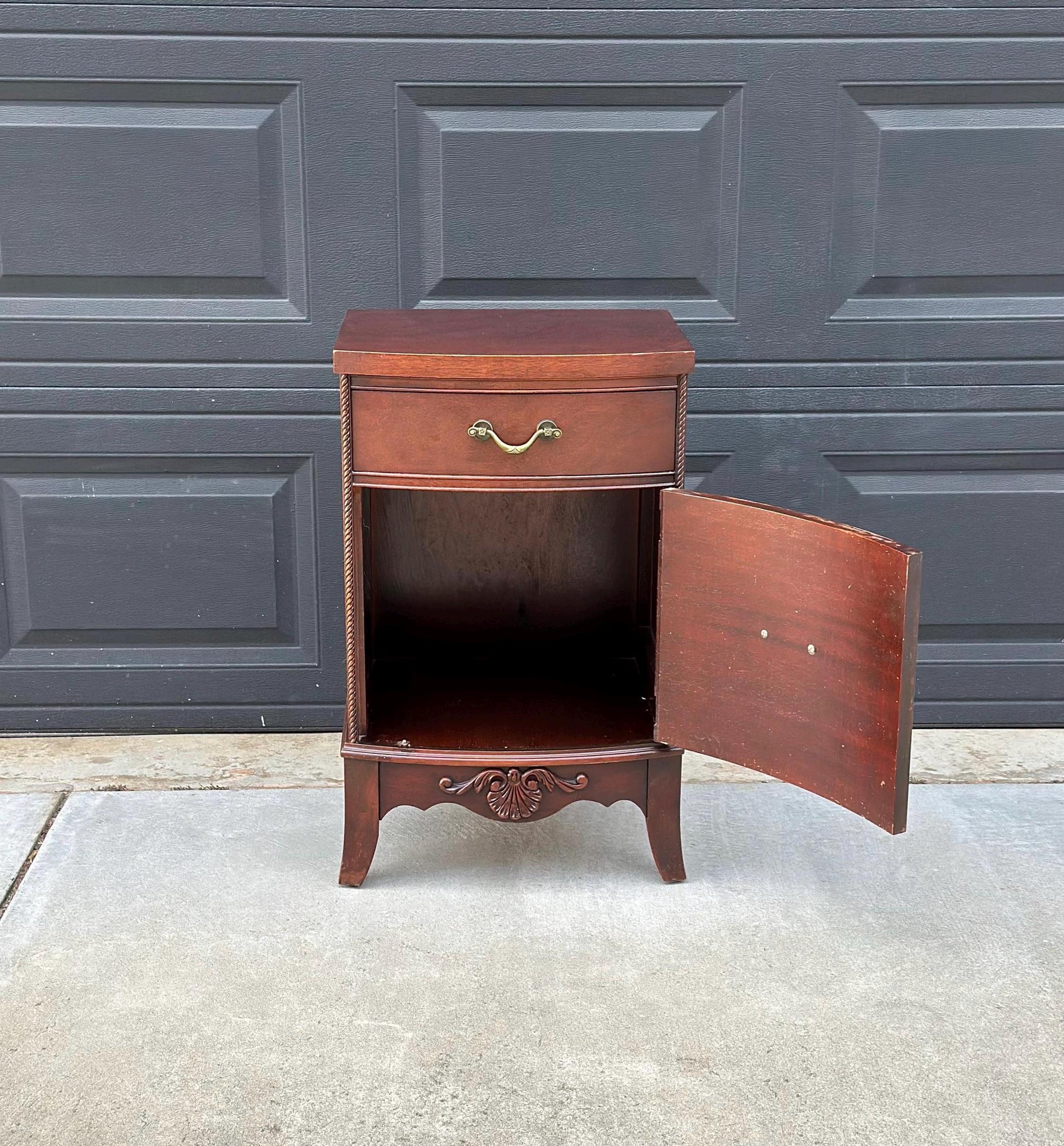 Vintage Mid 1900's Classic Mahogany Wood Cabinet Nightstand with Drawer