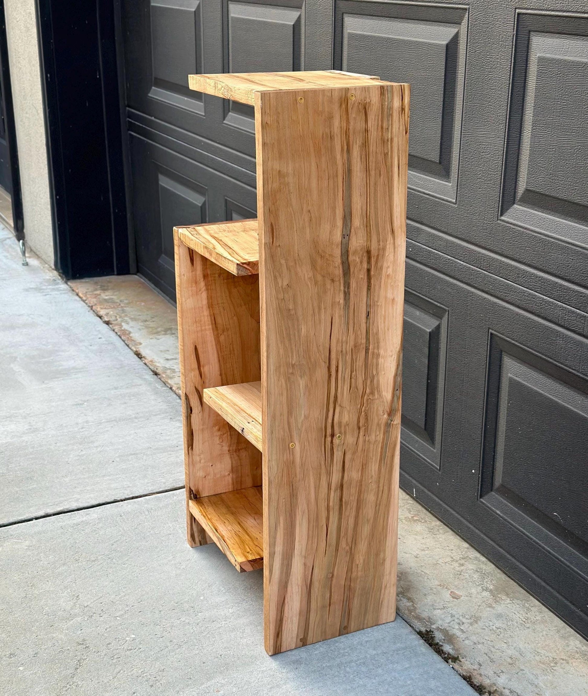 Handcrafted Solid Maple Wood Multi-Tiered Mid Mod Bookshelf