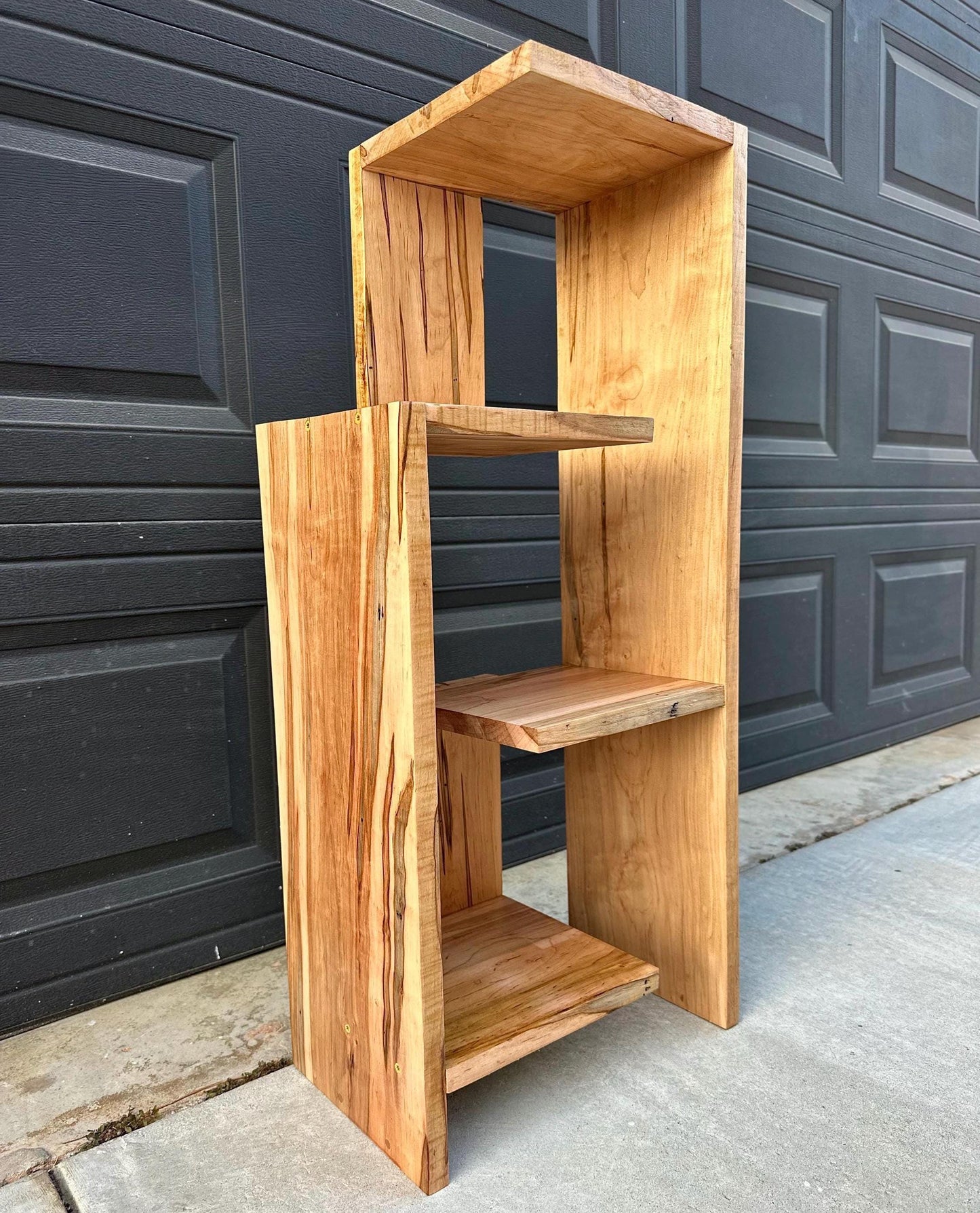 Handcrafted Solid Maple Wood Multi-Tiered Mid Mod Bookshelf