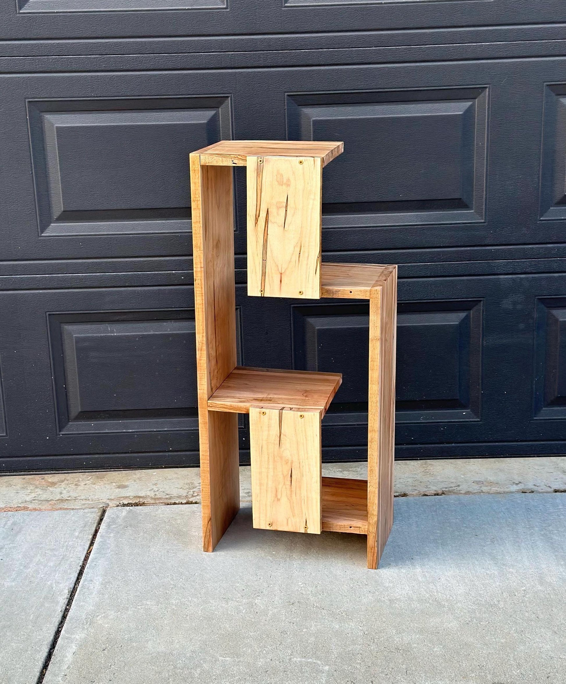 Handcrafted Solid Maple Wood Multi-Tiered Mid Mod Bookshelf