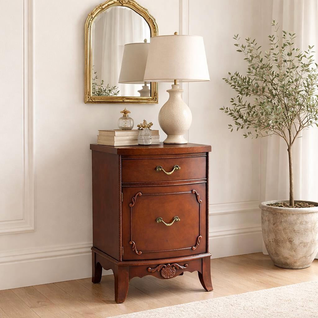 Vintage Mid 1900's Classic Mahogany Wood Cabinet Nightstand with Drawer