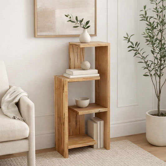 Handcrafted Solid Maple Wood Multi-Tiered Mid Mod Bookshelf