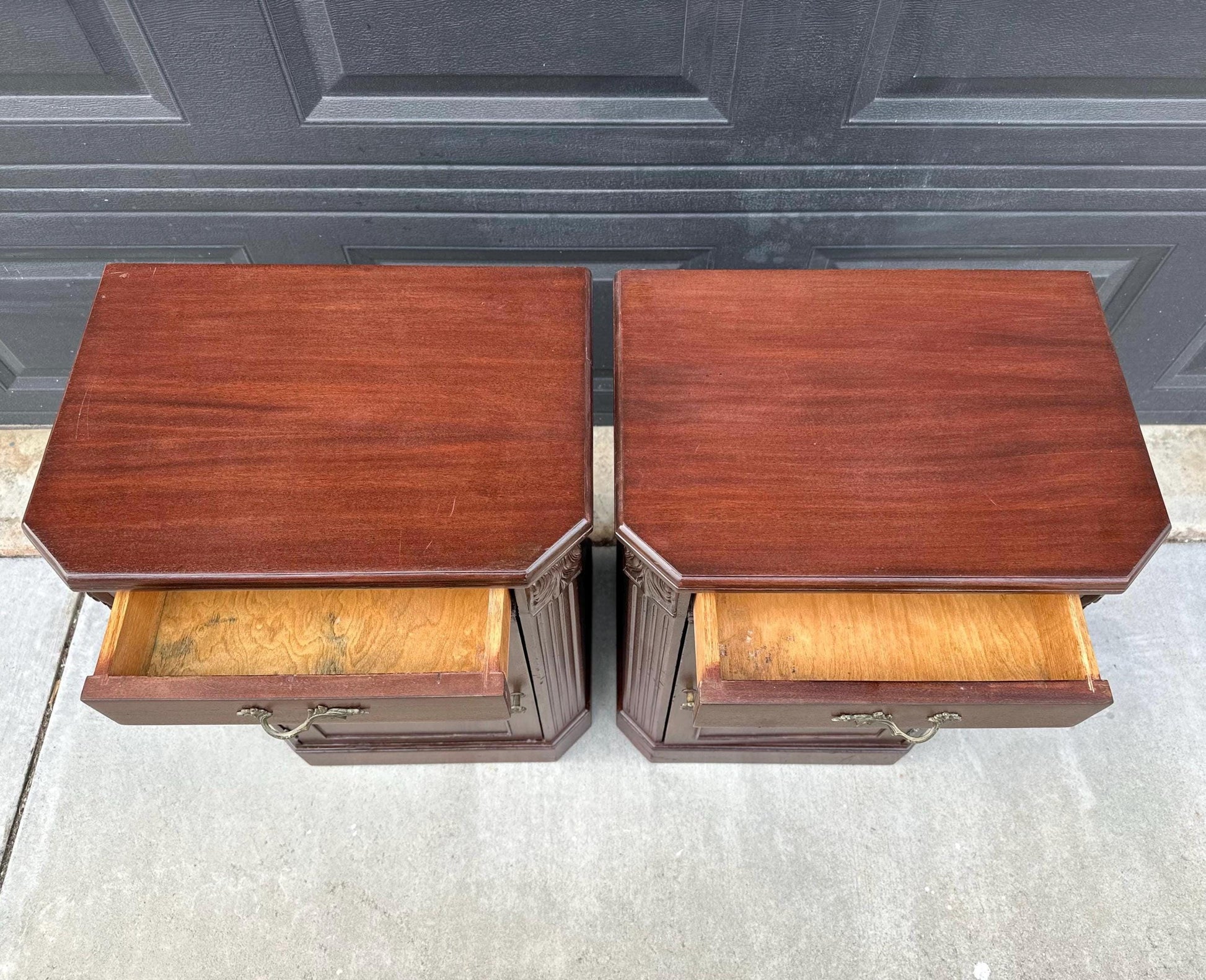 Vintage Mid 1900's Single Drawer Mahogany Wood Nightstands with Cabinet – a Pair