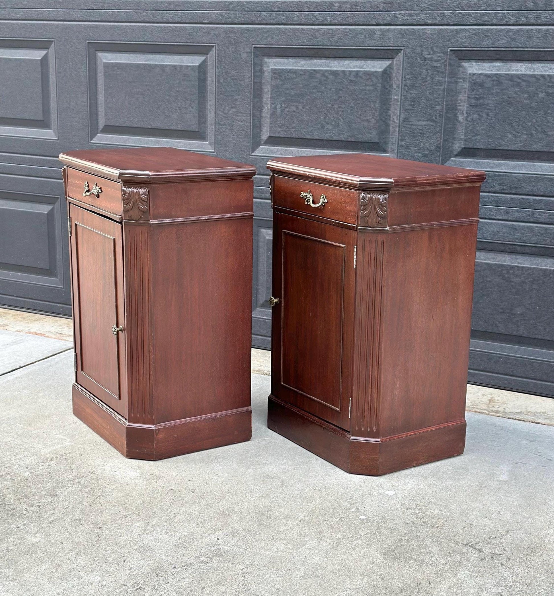 Vintage Mid 1900's Single Drawer Mahogany Wood Nightstands with Cabinet – a Pair