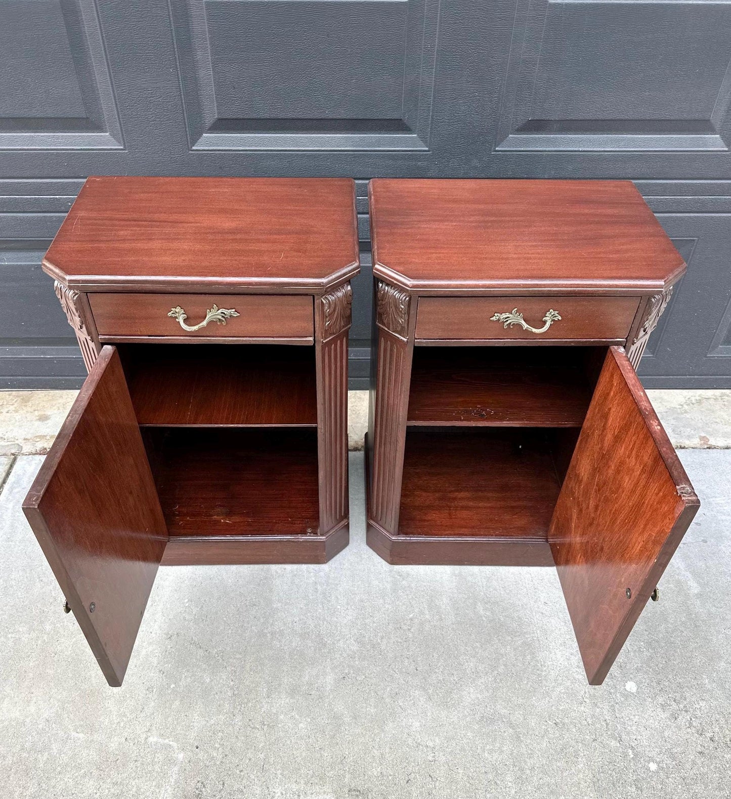 Vintage Mid 1900's Single Drawer Mahogany Wood Nightstands with Cabinet – a Pair