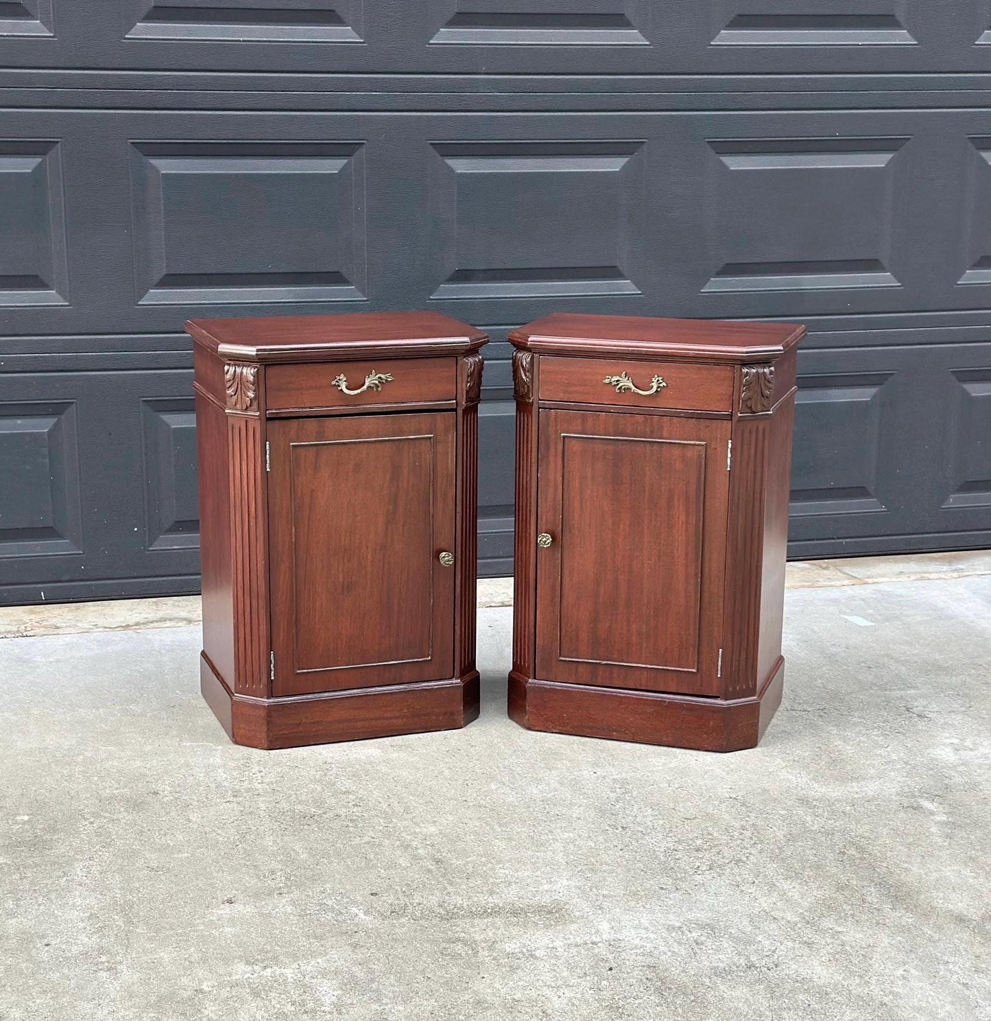Vintage Mid 1900's Single Drawer Mahogany Wood Nightstands with Cabinet – a Pair
